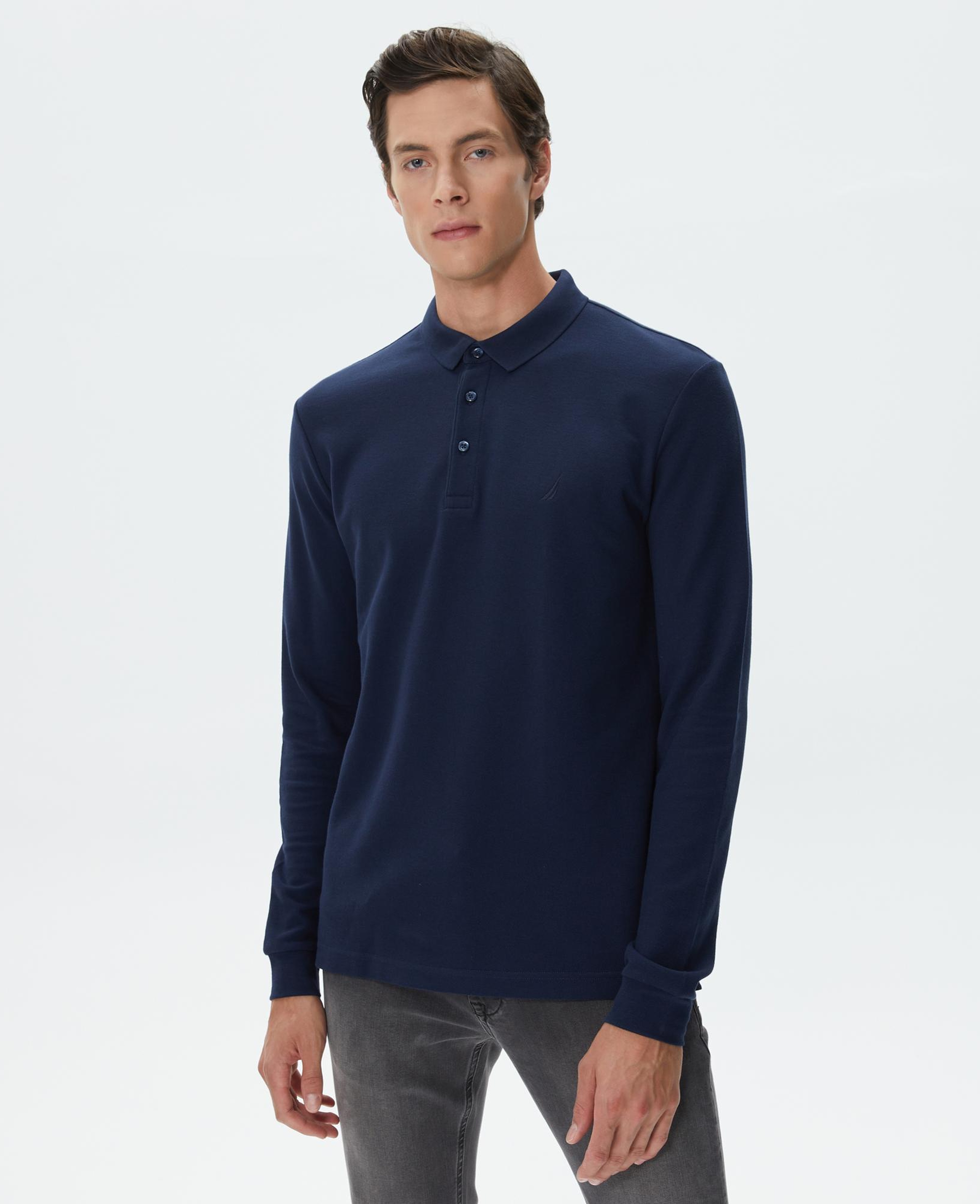 Nautica Erkek Lacivert Slim Fit Uzun Kollu Polo Yaka T-Shirt