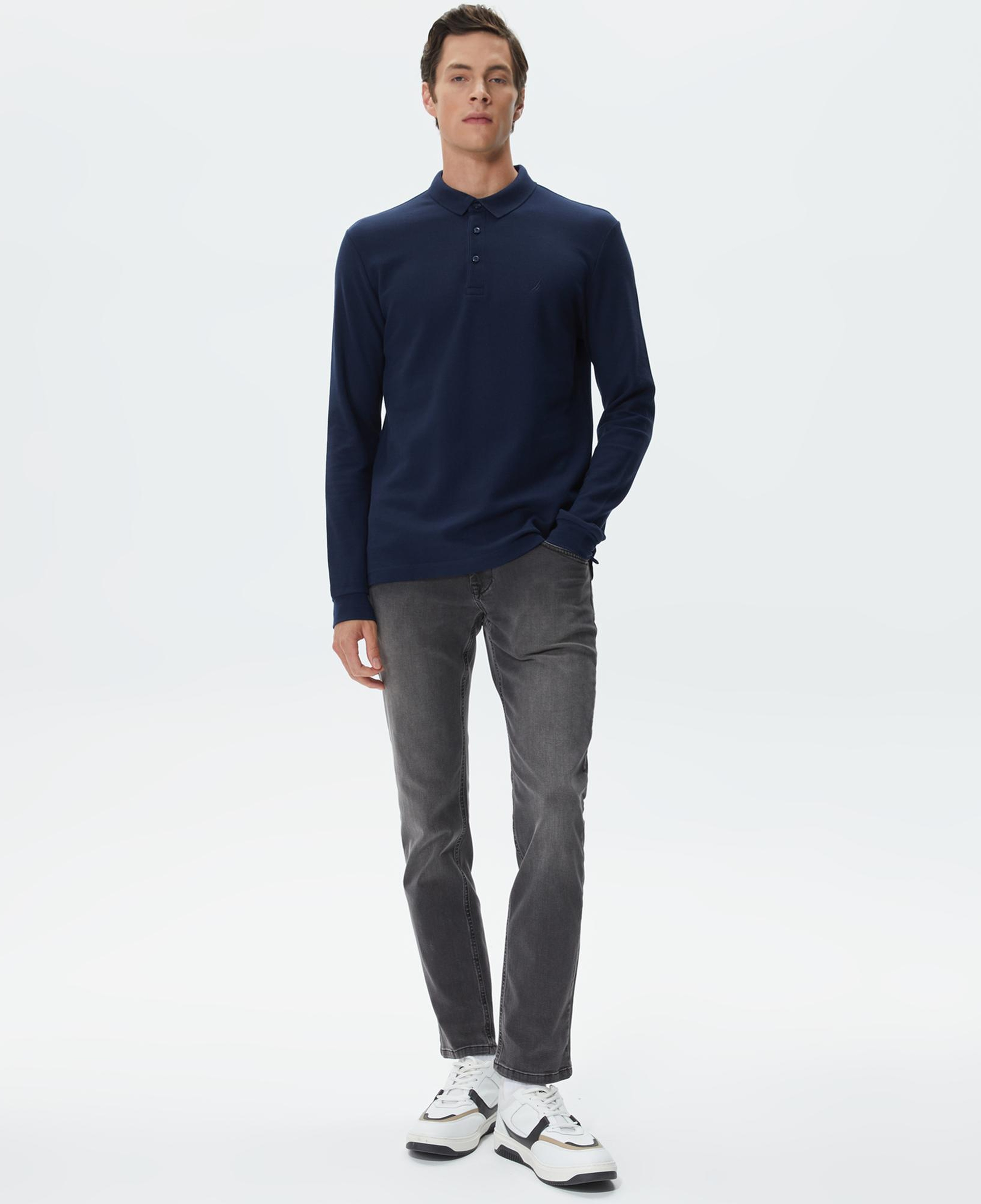 Nautica Erkek Lacivert Slim Fit Uzun Kollu Polo Yaka T-Shirt