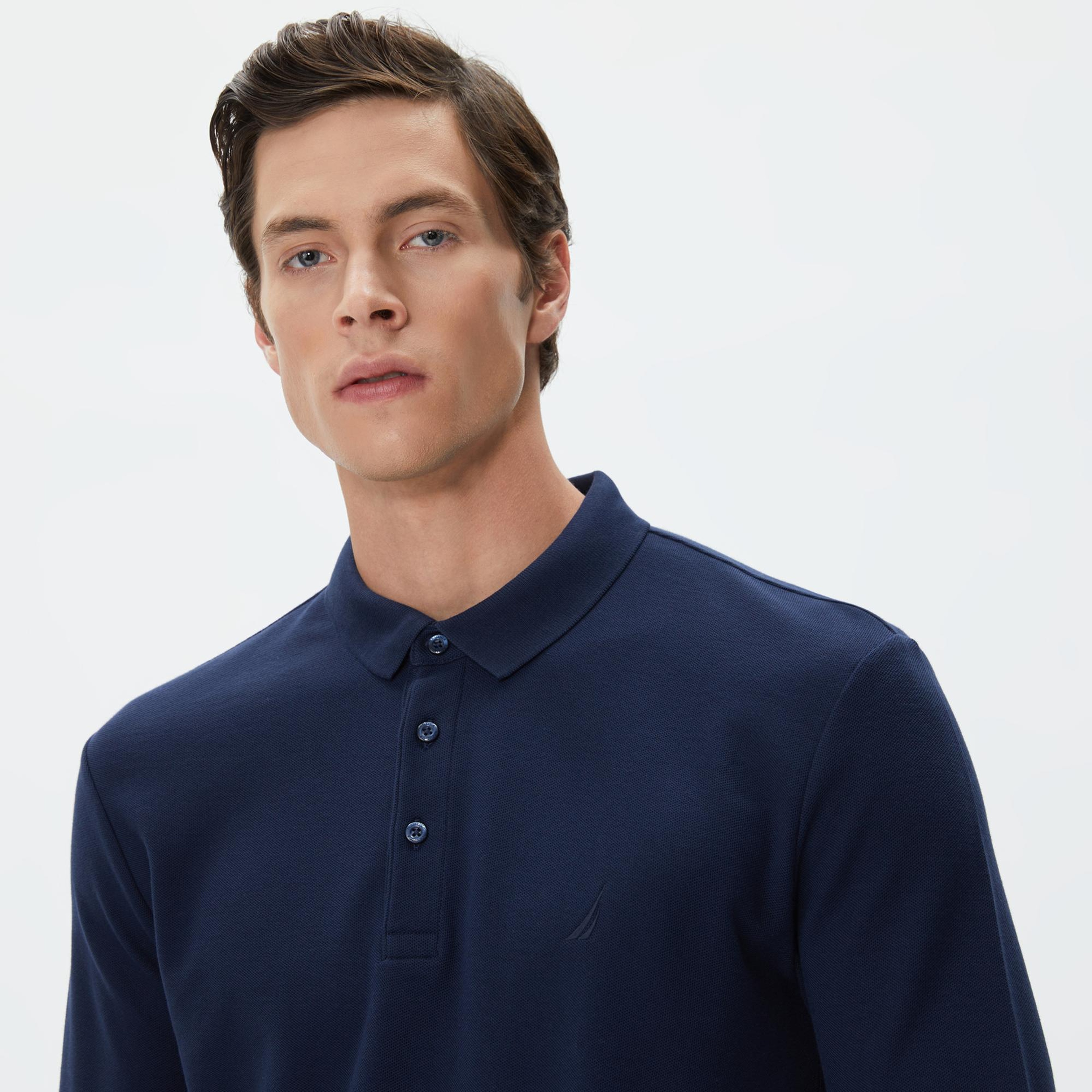 Nautica Erkek Lacivert Slim Fit Uzun Kollu Polo Yaka T-Shirt