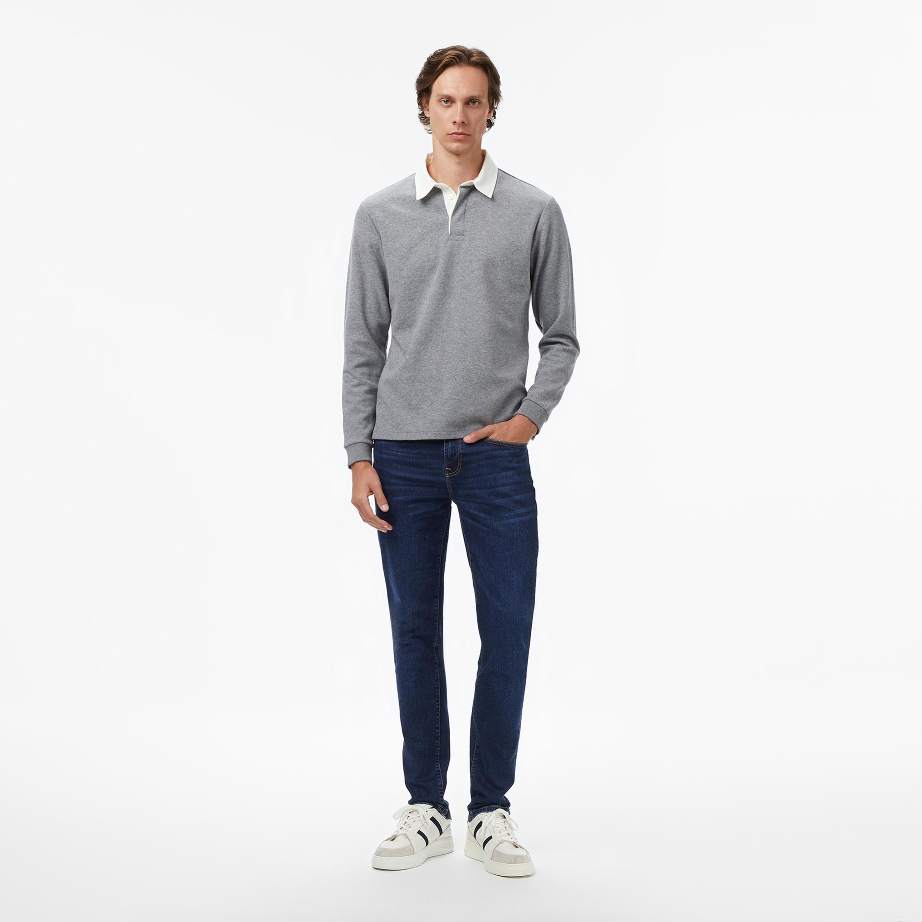 Nautica Erkek Gri Classic Fit Uzun Kollu Polo Yaka T-Shirt