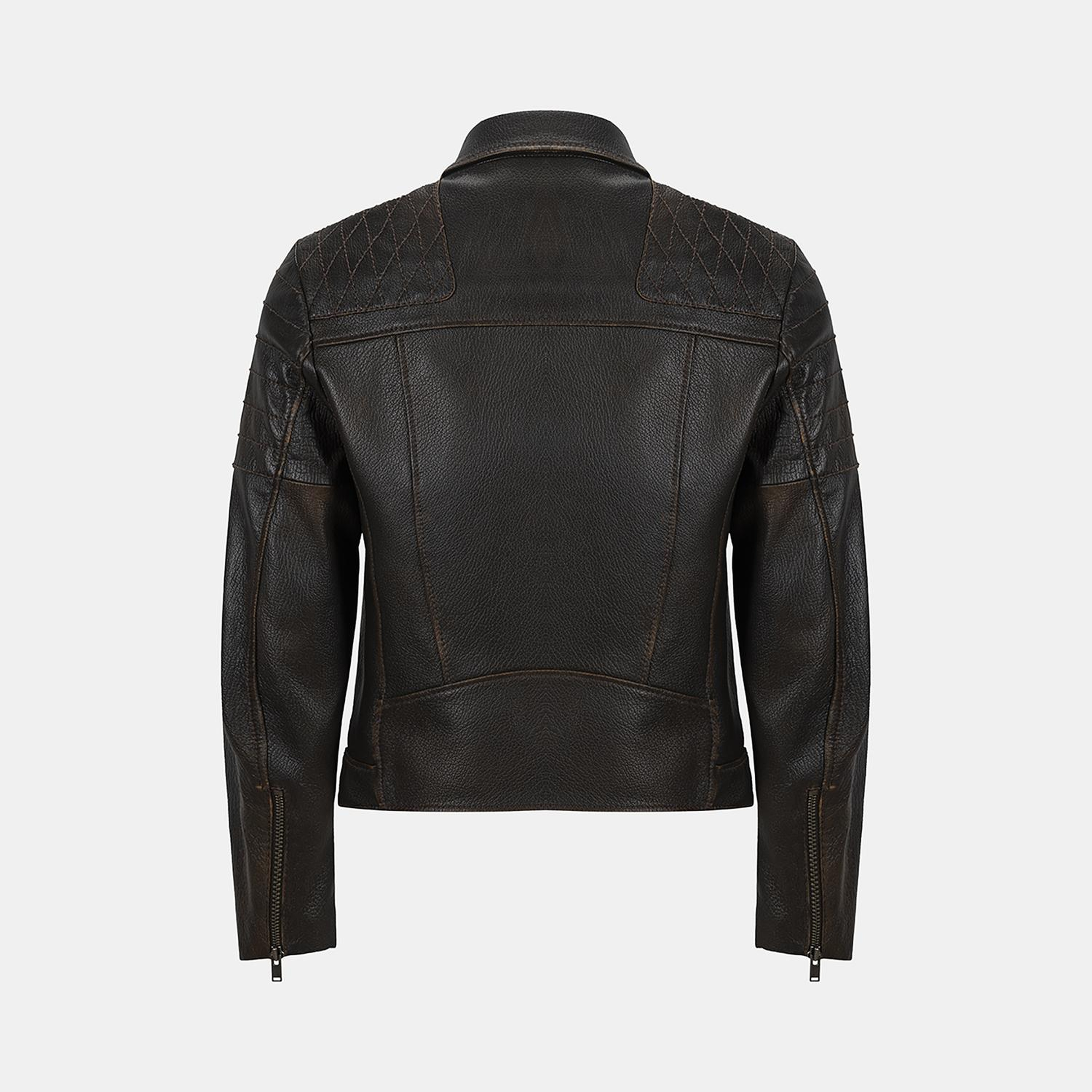 DESA Erkek Koyu Kahve Eskitme Vintage Deri Biker Ceket