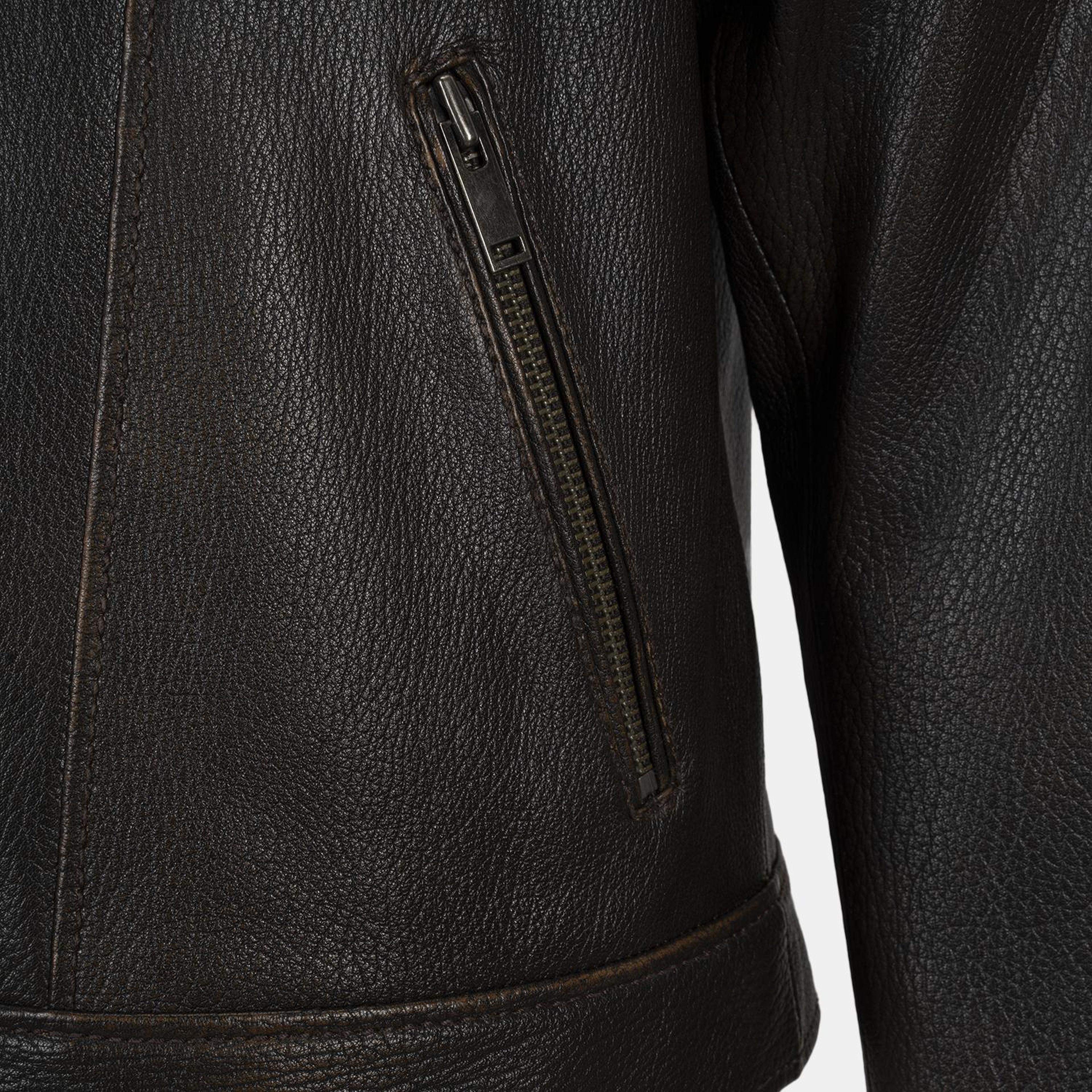 DESA Erkek Koyu Kahve Eskitme Vintage Deri Biker Ceket