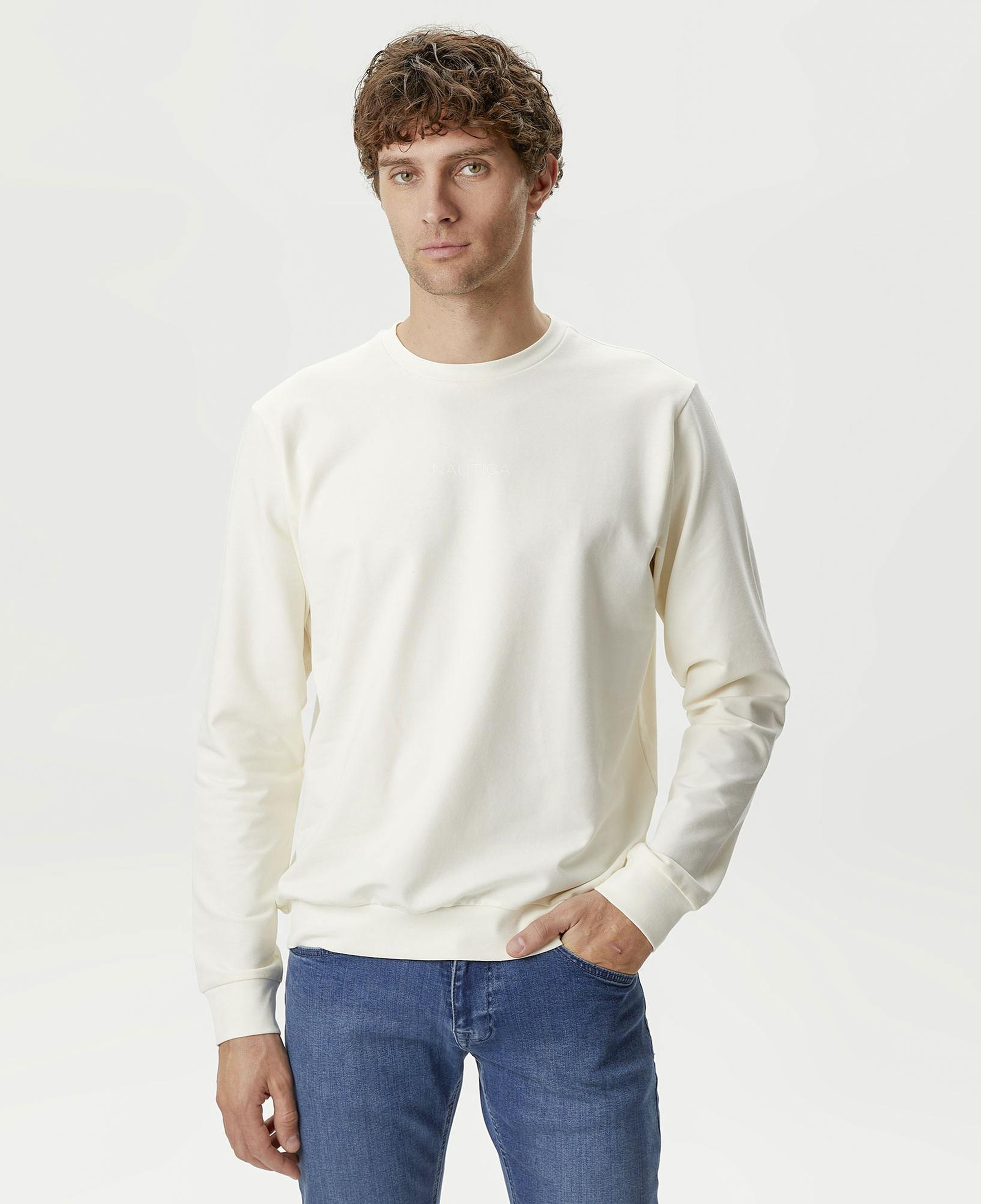 Nautica Erkek Krem Rengi Standart Fit Sweatshirt