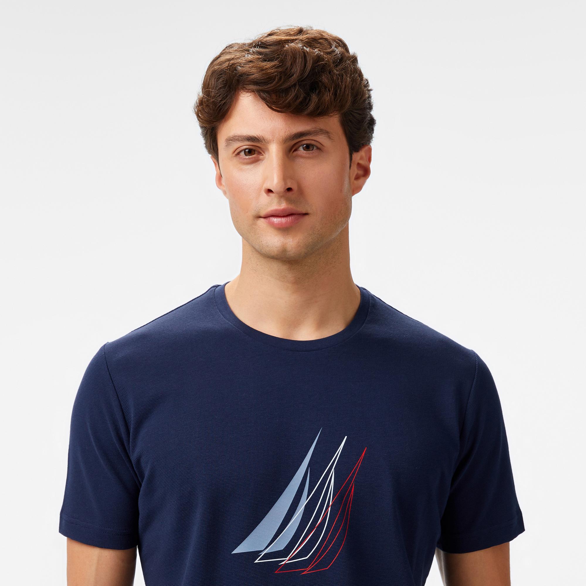Nautica Erkek Lacivert Regular Fit Baskılı T-Shirt