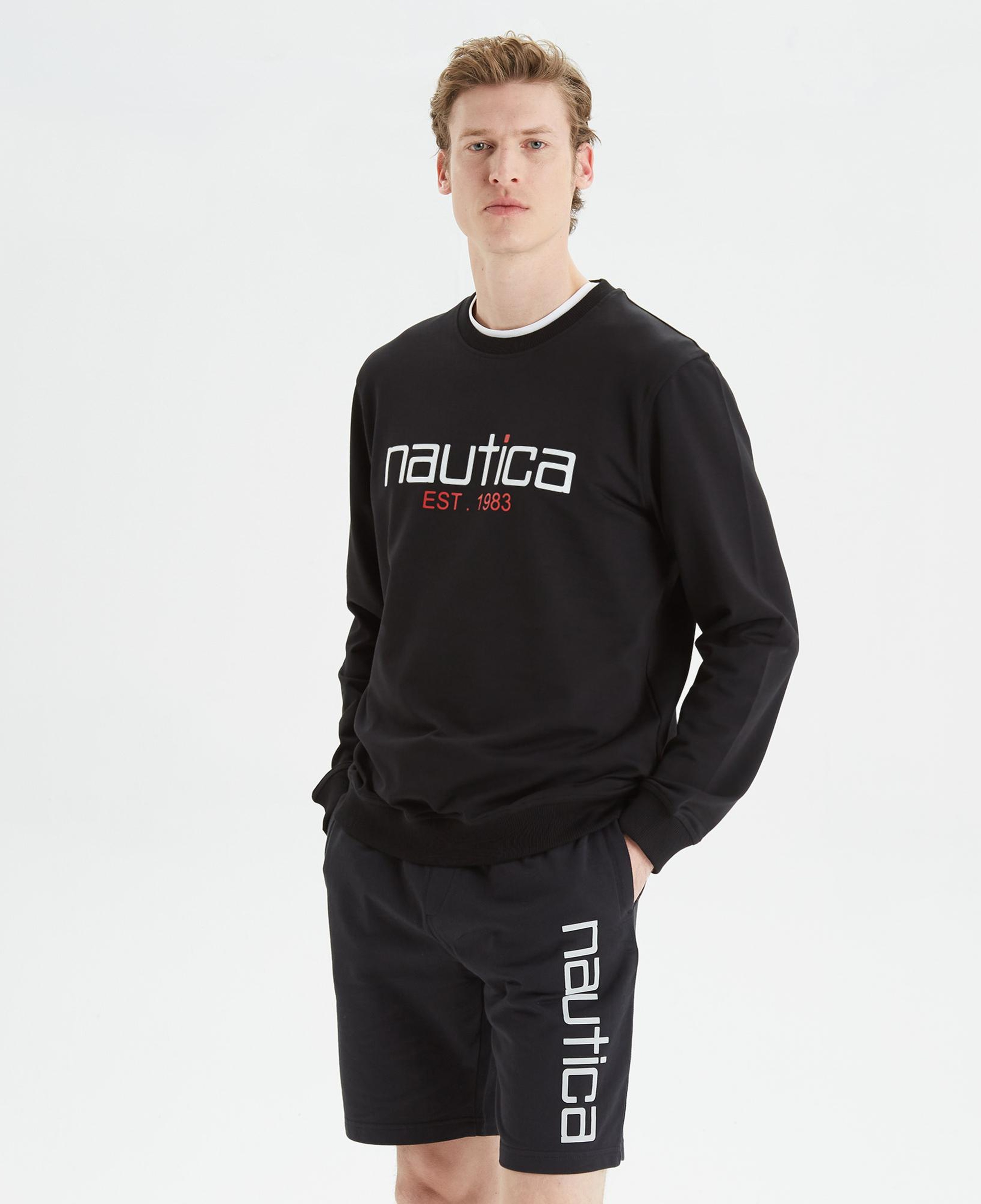 Nautica Erkek Siyah Standart Fit Baskılı Sweatshirt