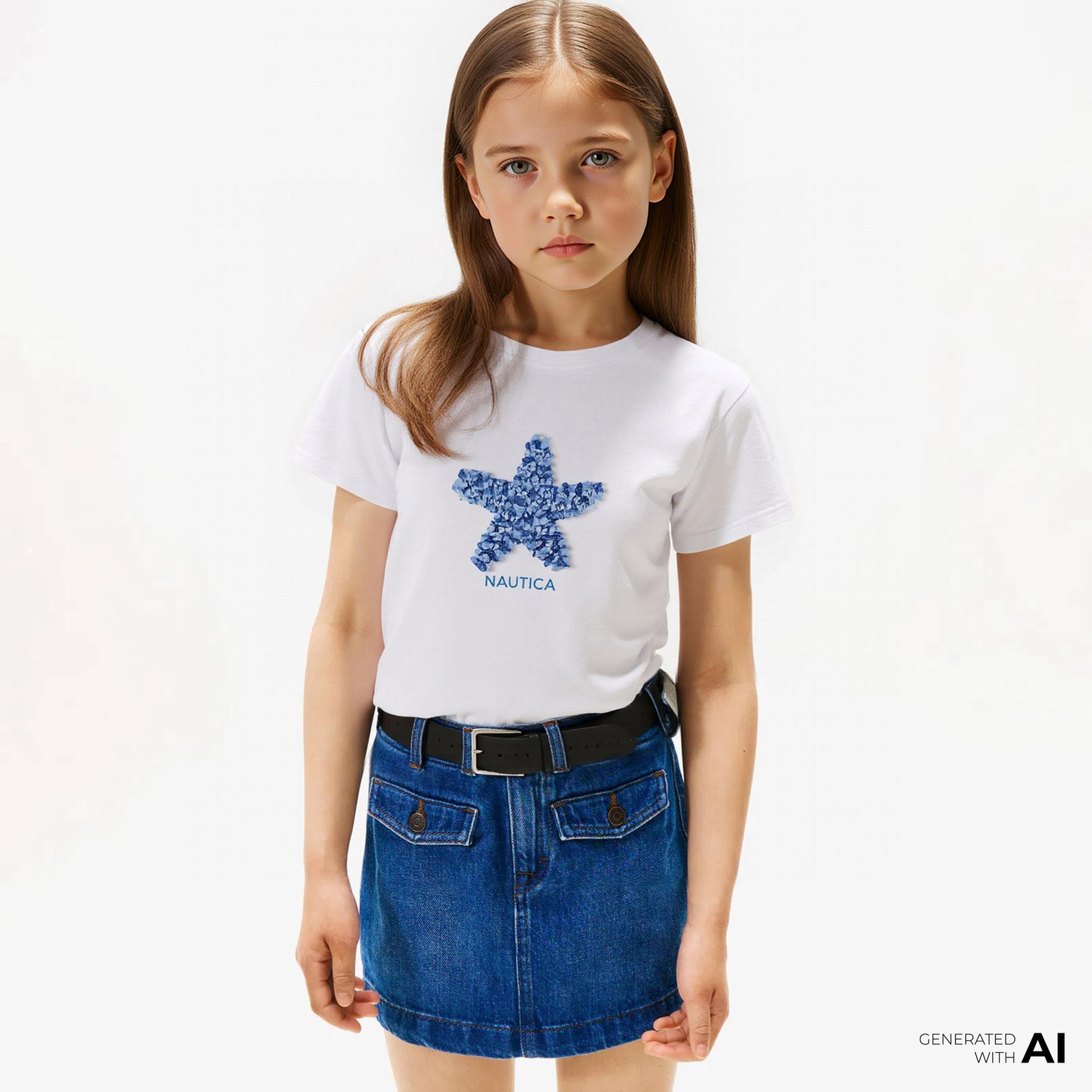 Nautica Kız Çocuk Beyaz Regular Fit Baskılı T-Shirt