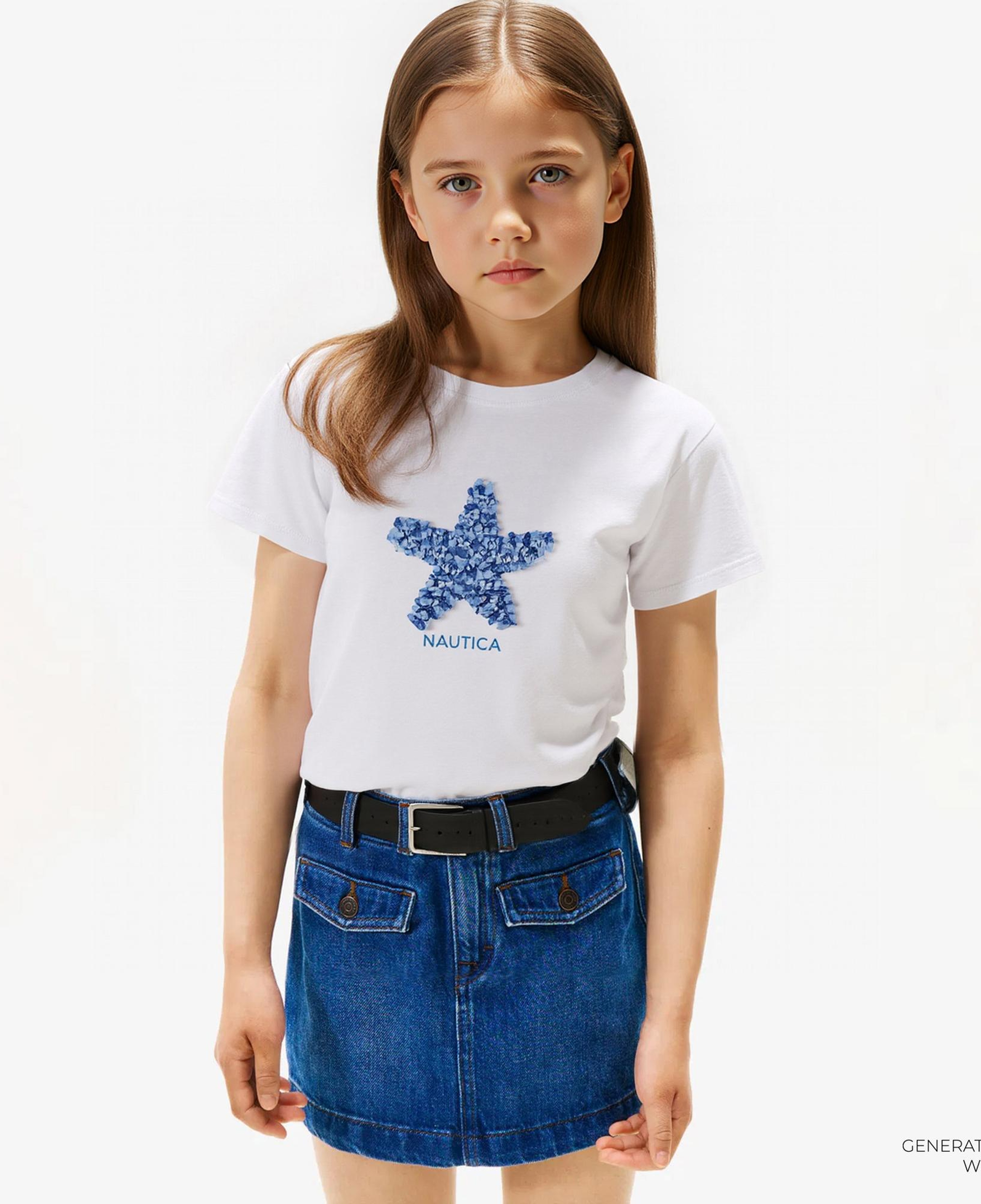 Nautica Kız Çocuk Beyaz Regular Fit Baskılı T-Shirt