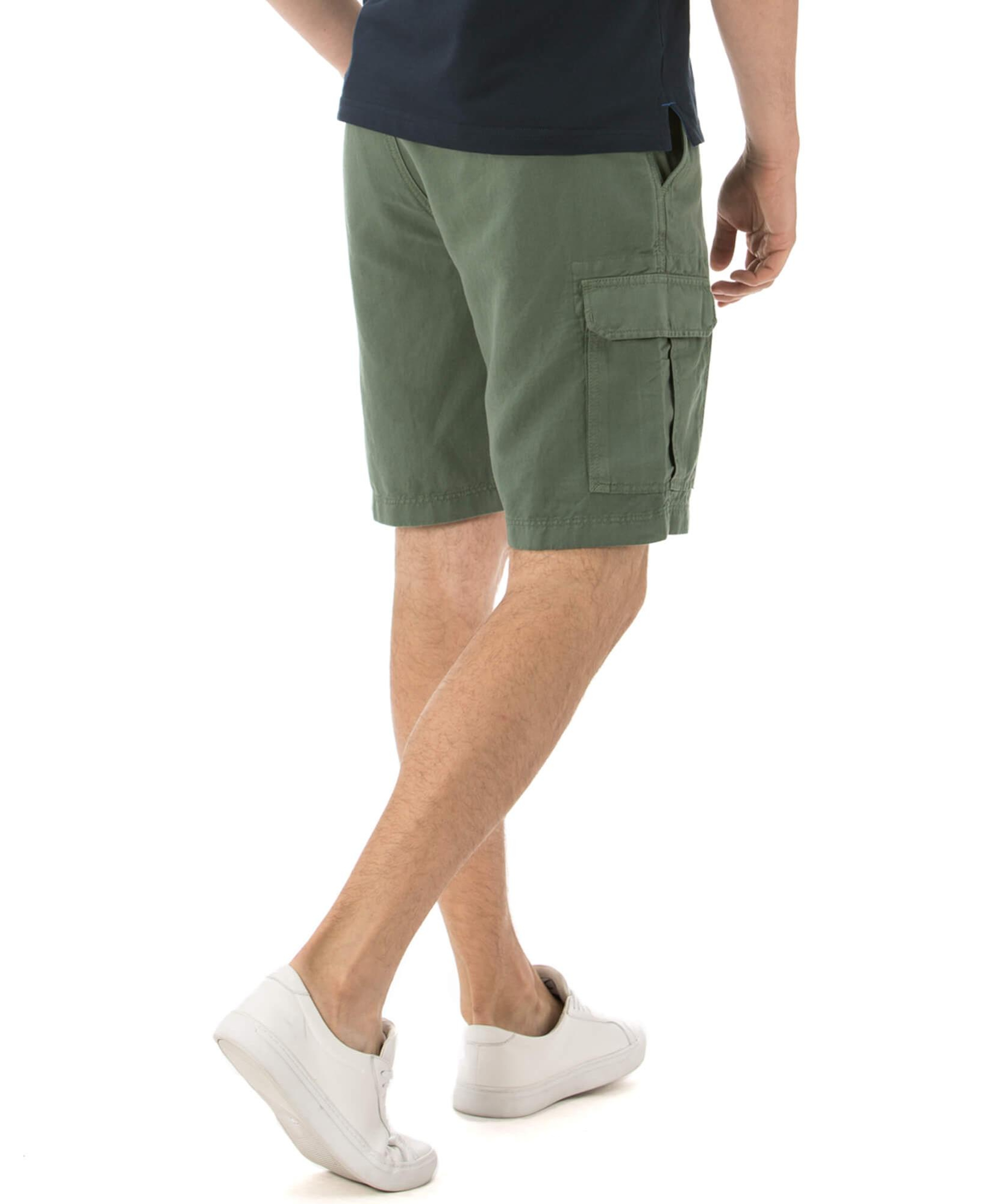 Nautica Erkek Yeşil Keten Kargo Bermuda Şort