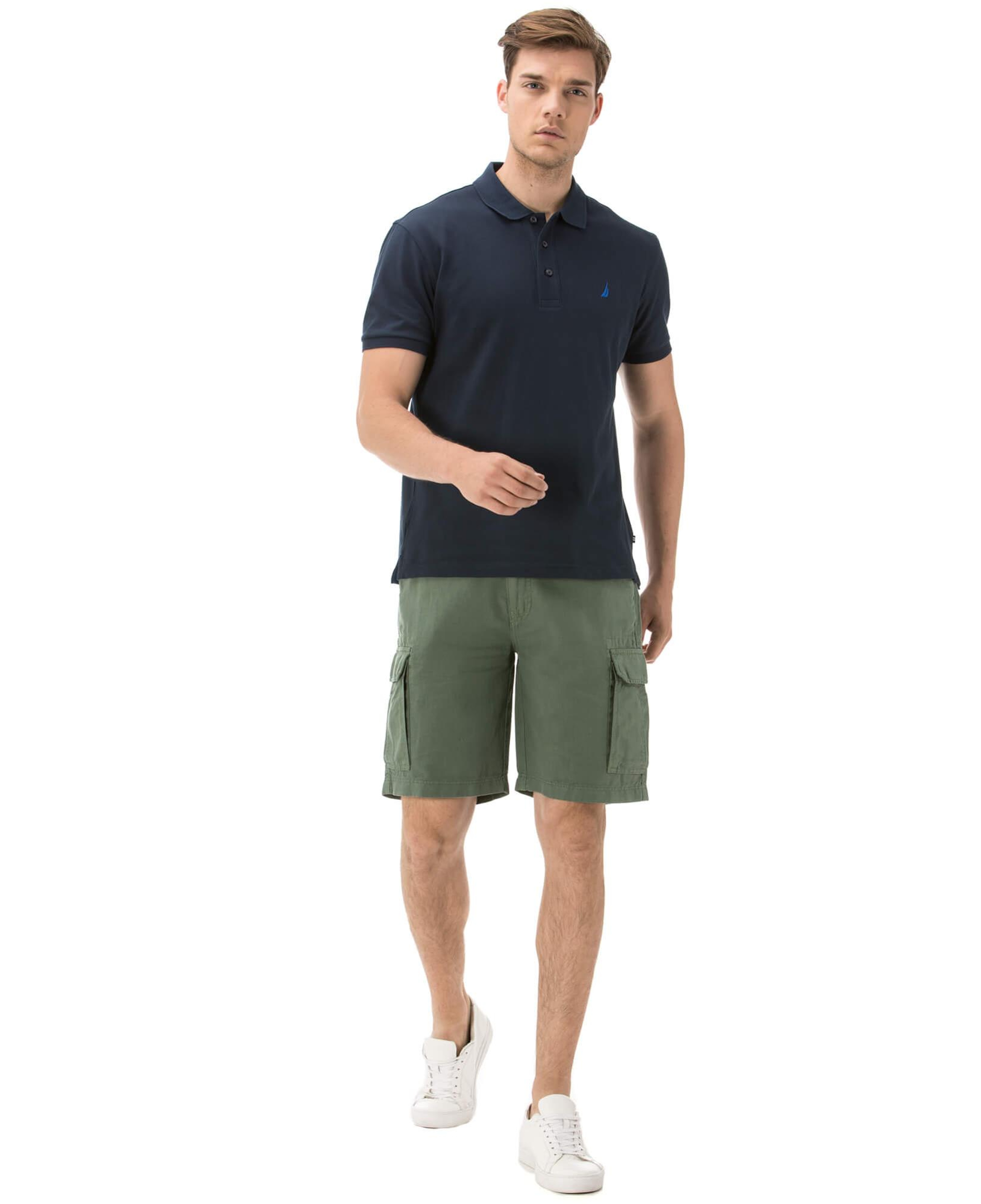 Nautica Erkek Yeşil Keten Kargo Bermuda Şort