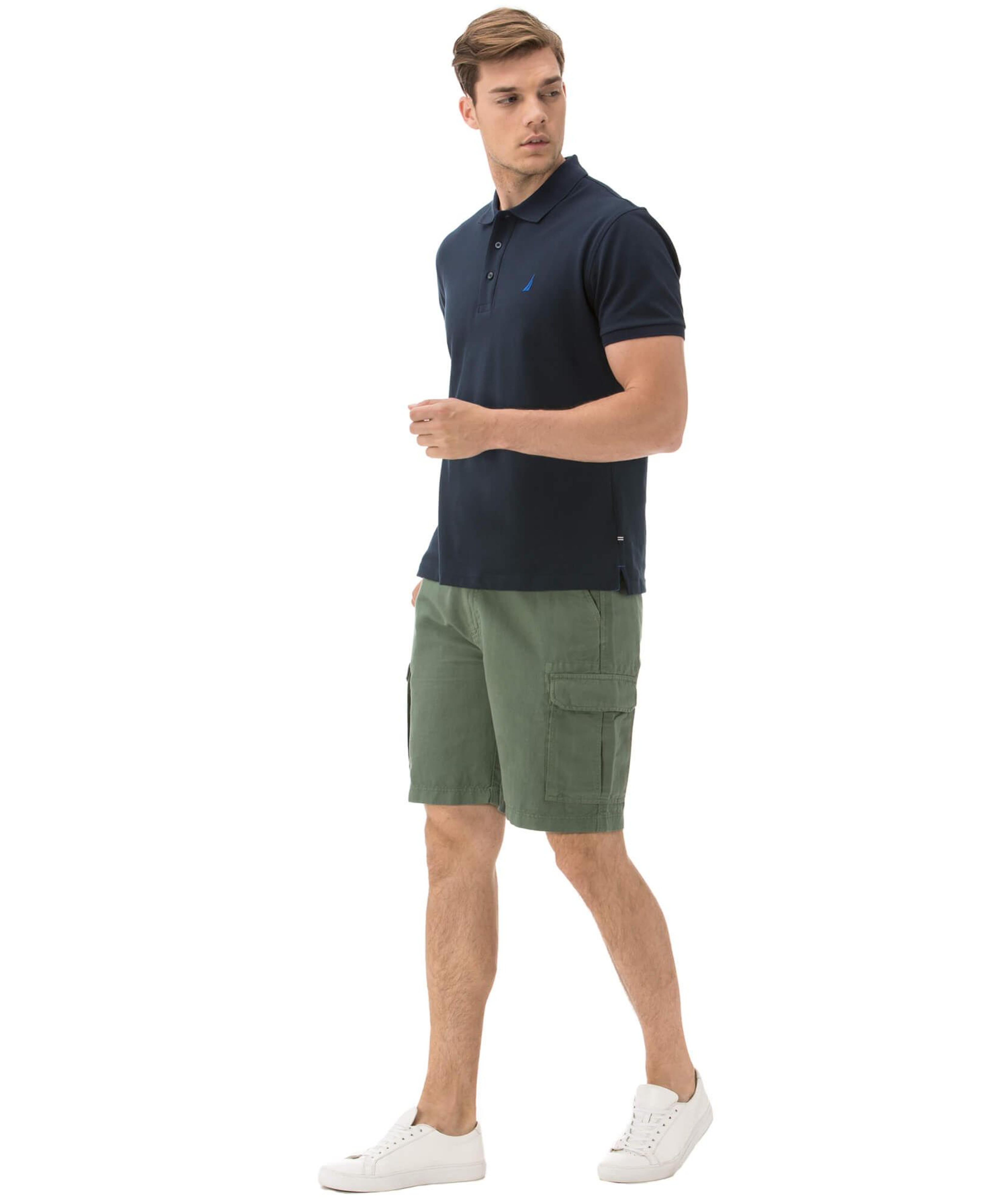 Nautica Erkek Yeşil Keten Kargo Bermuda Şort