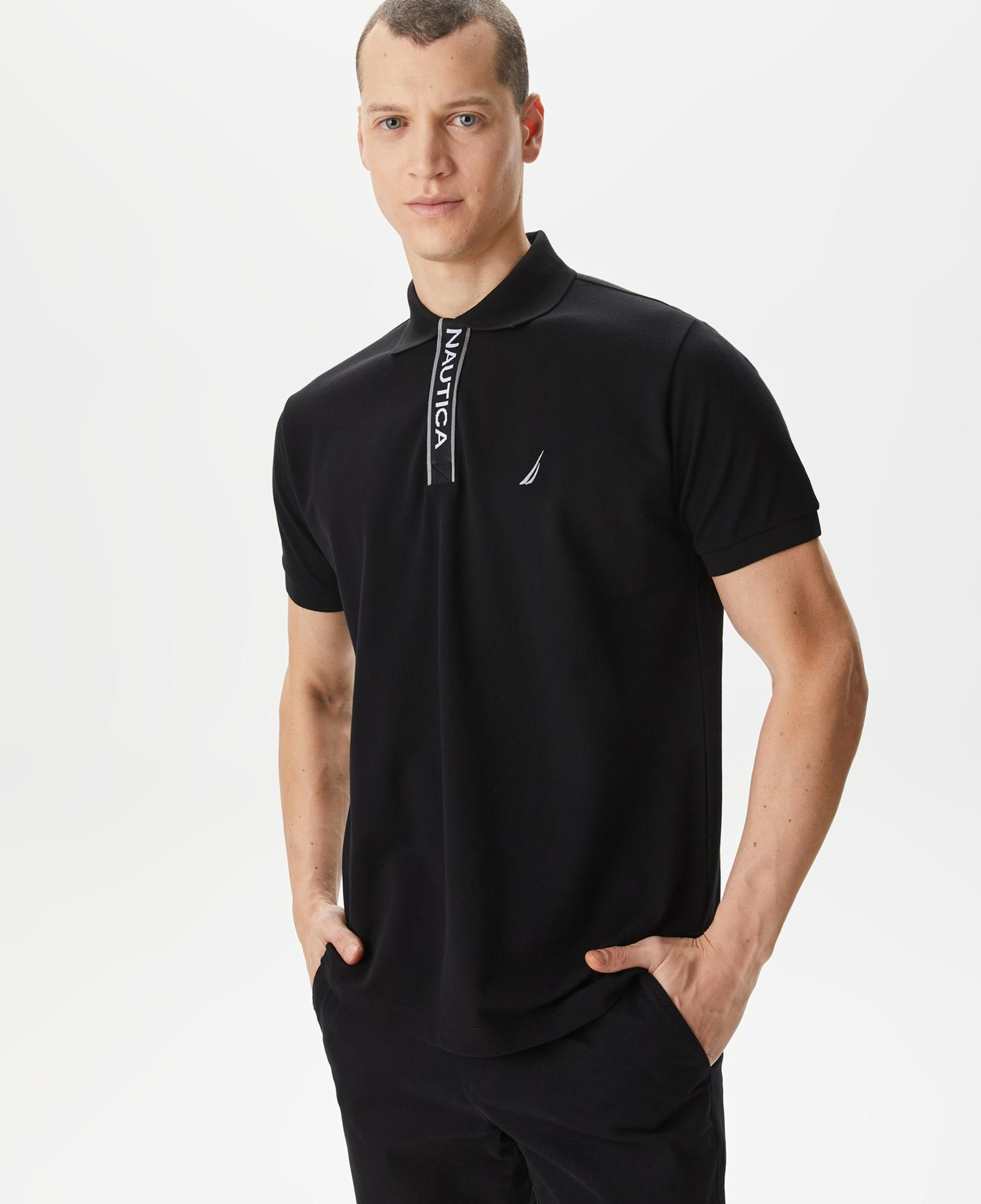 Nautica Erkek Siyah Classic Fit Kısa Kollu Polo Yaka T-Shirt