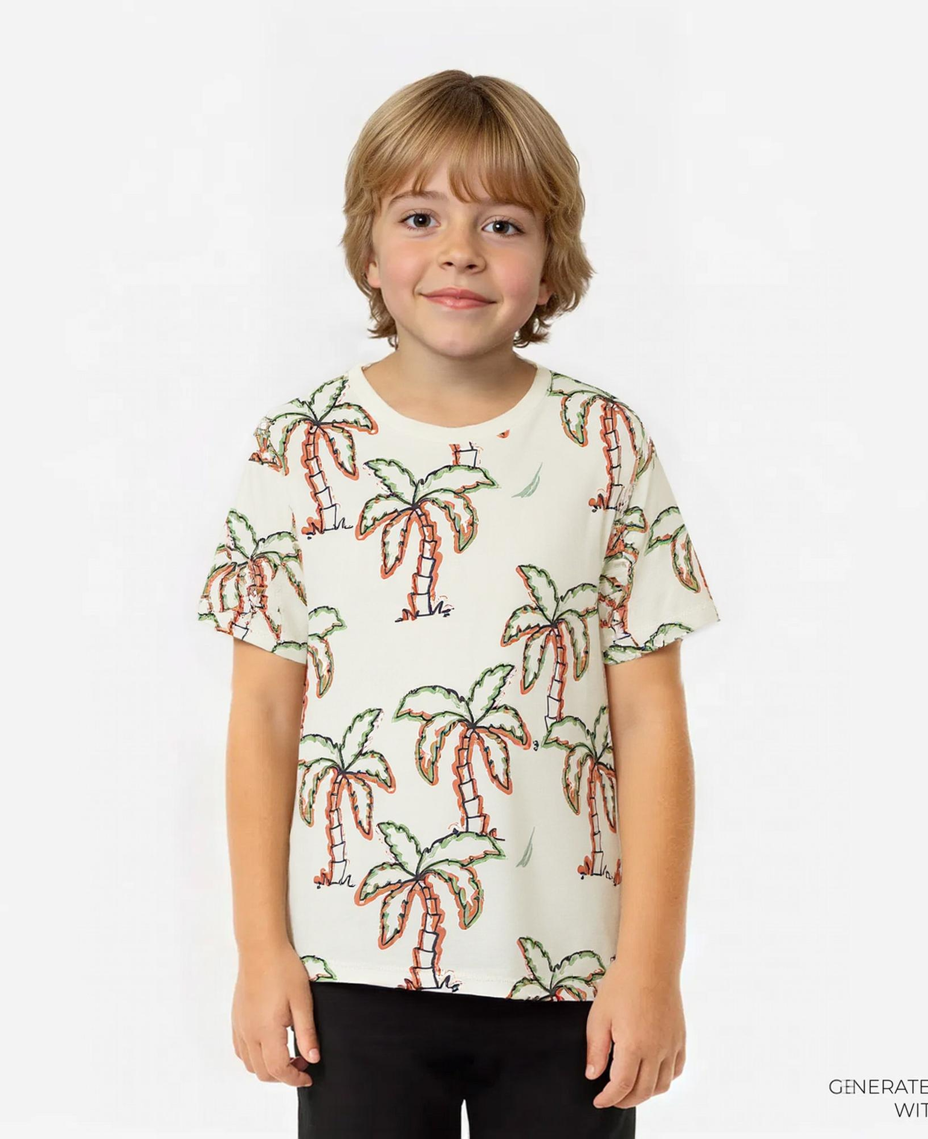 Nautica Erkek Çocuk Krem Rengi Regular Fit Baskılı T-Shirt