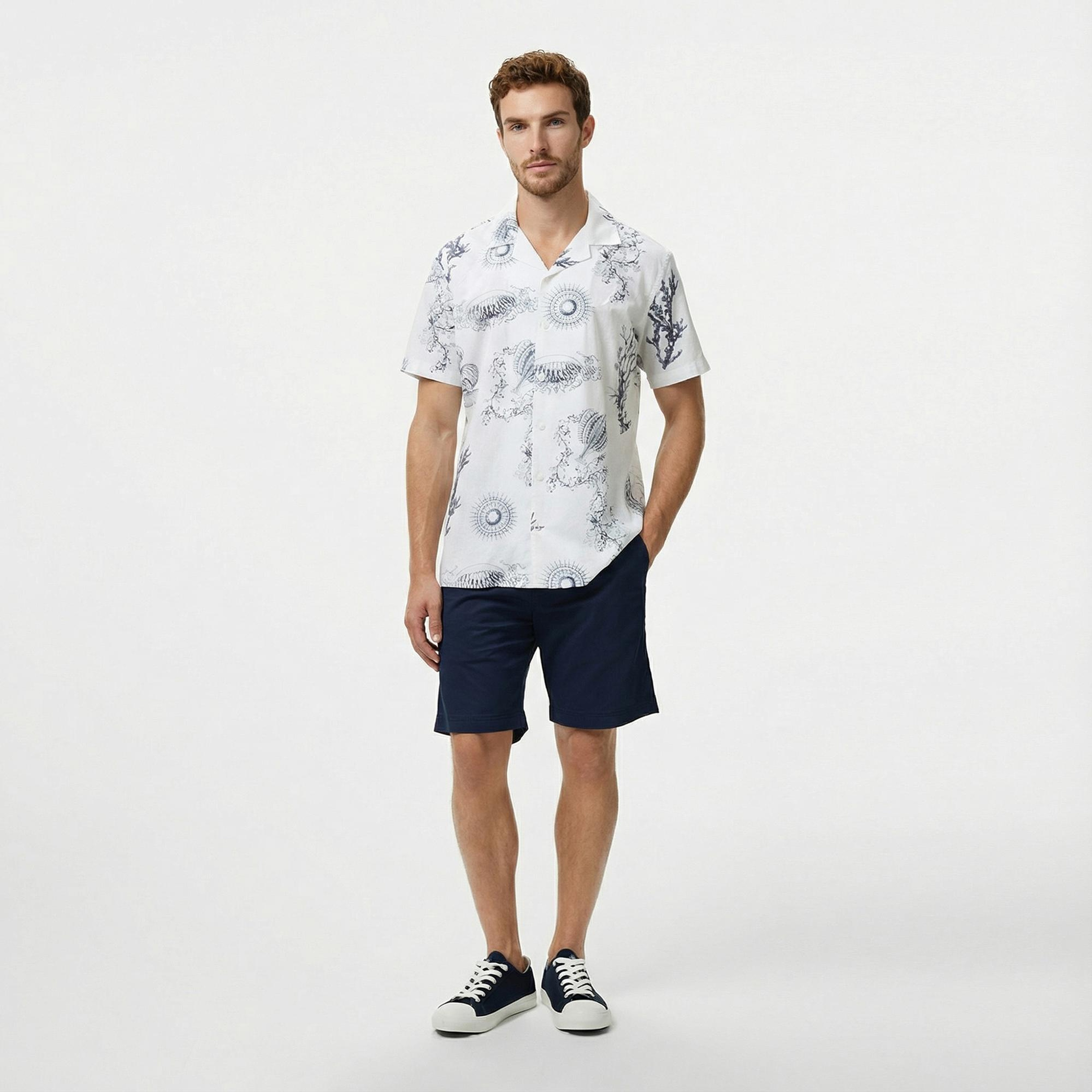 Nautica Erkek Beyaz Classic Fit Desenli Gömlek