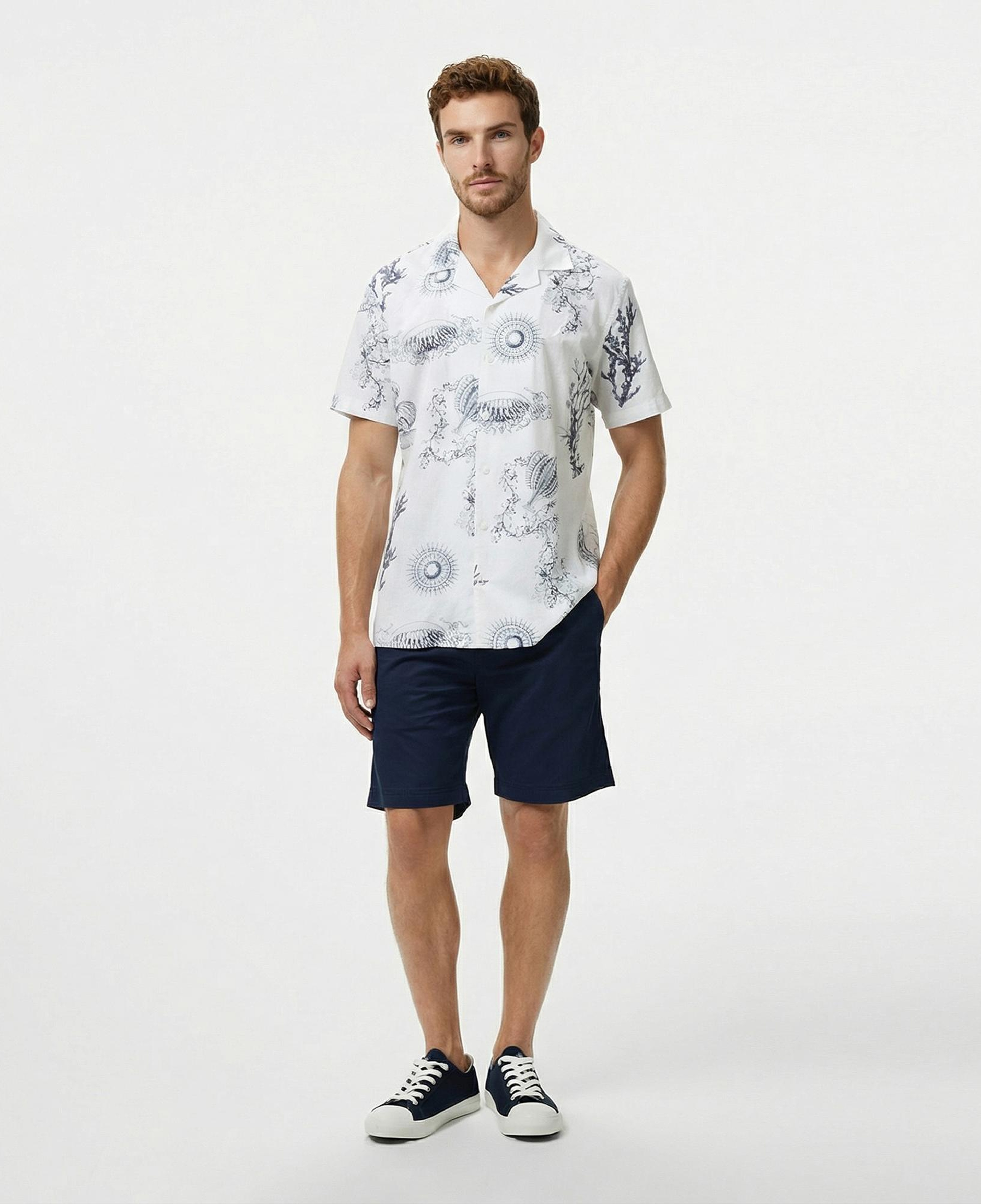 Nautica Erkek Beyaz Classic Fit Desenli Gömlek