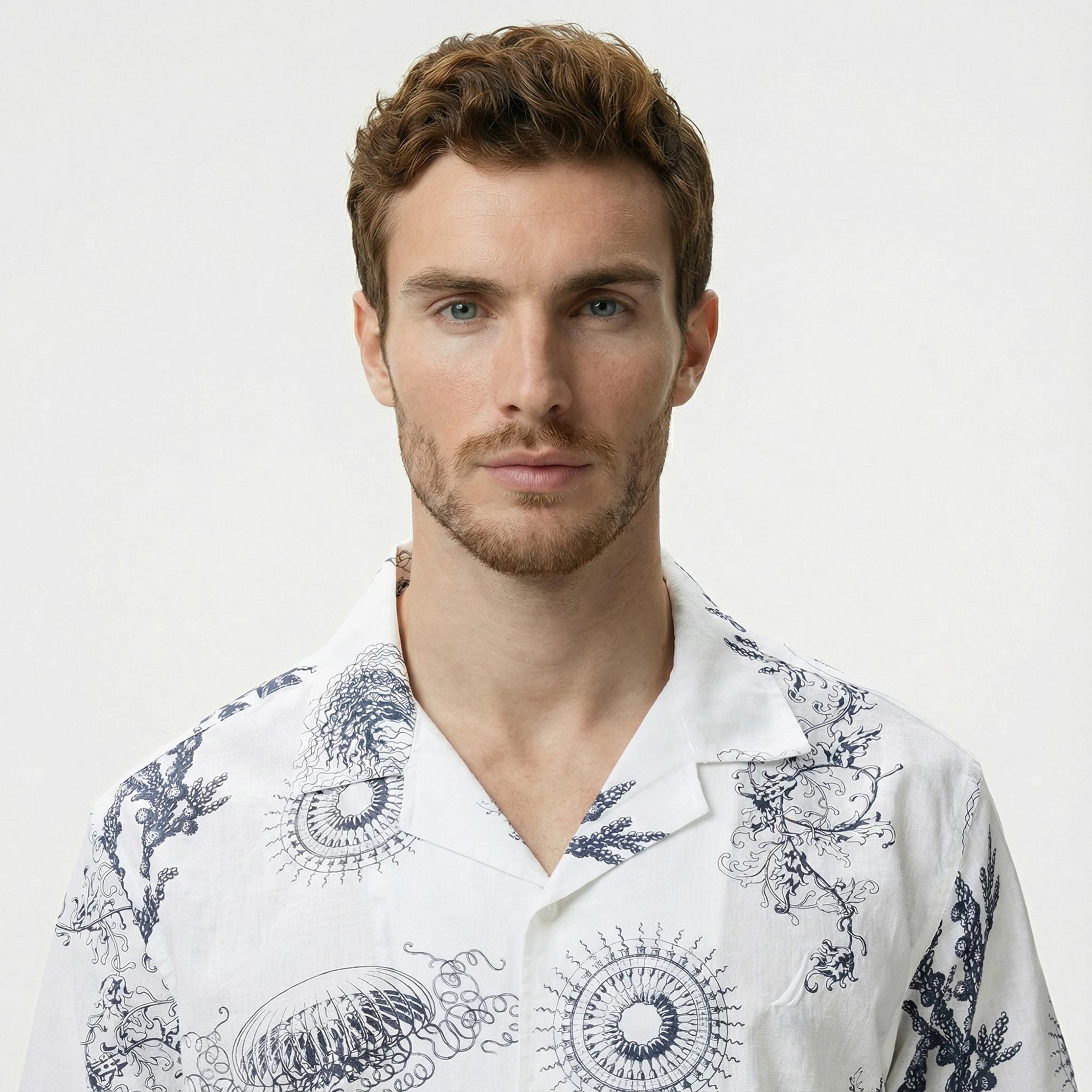 Nautica Erkek Beyaz Classic Fit Desenli Gömlek