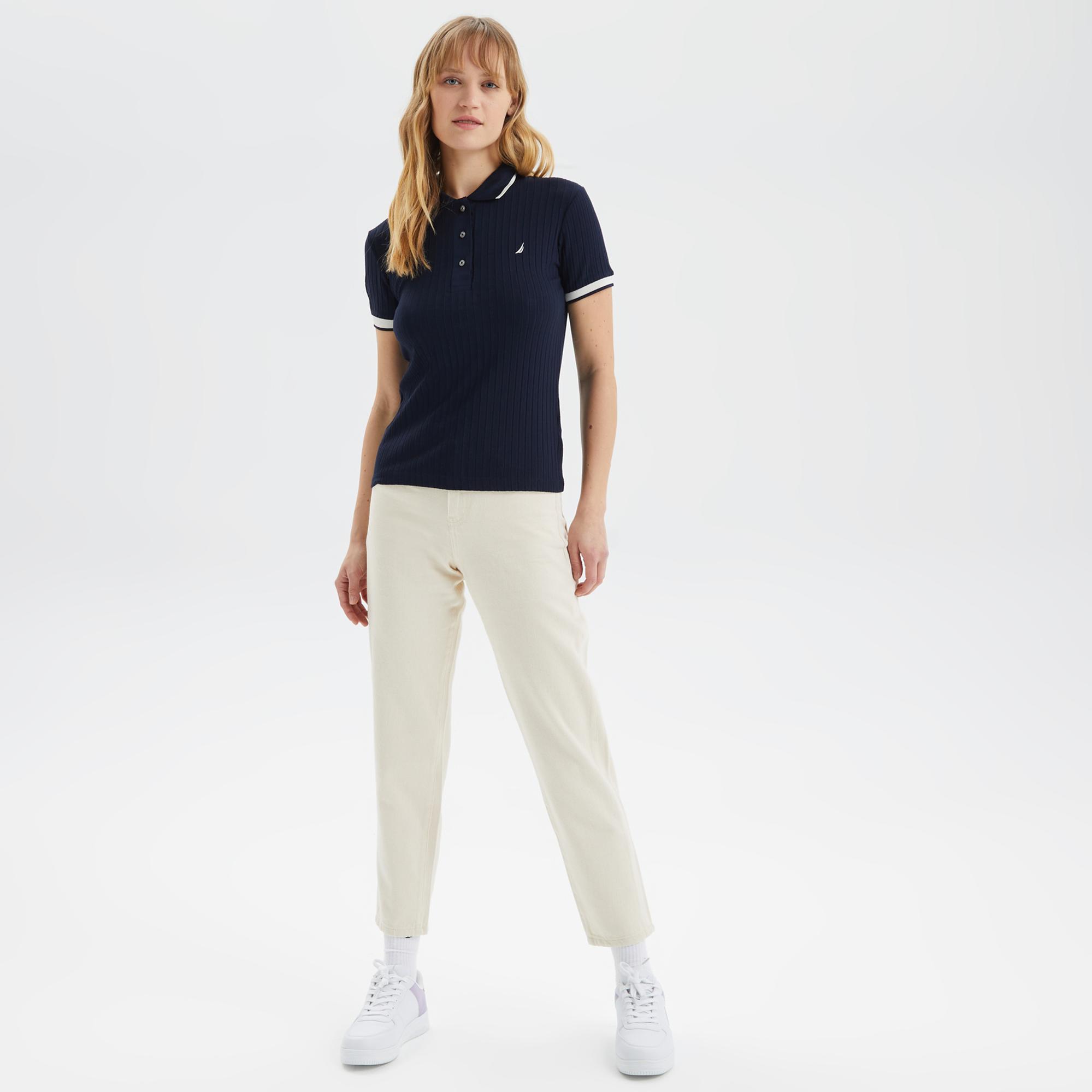 Nautica Kadın Lacivert Regular Fit Çizgili Polo