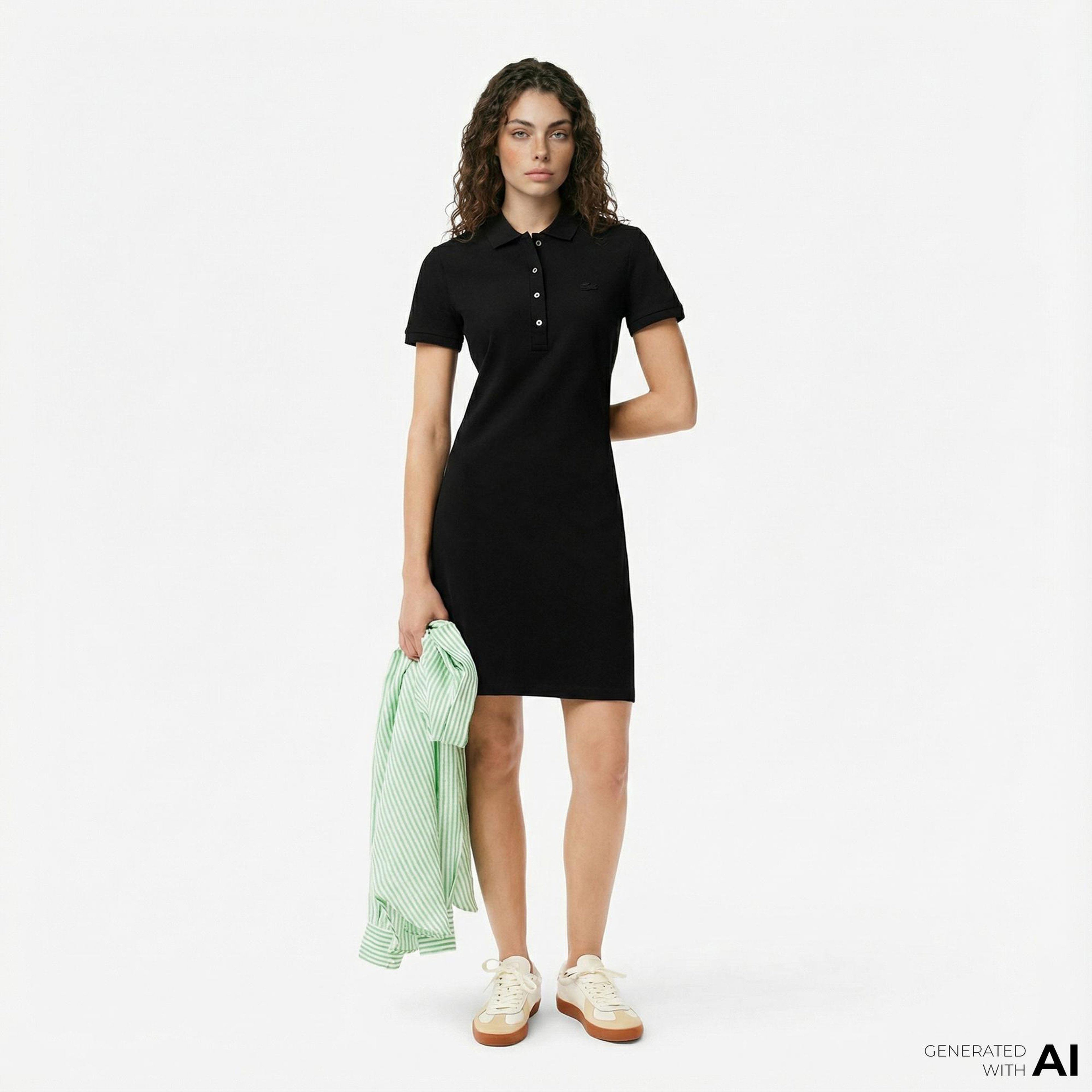 Lacoste Kadın Slim Fit Kısa Kollu Polo Yaka Siyah Elbise