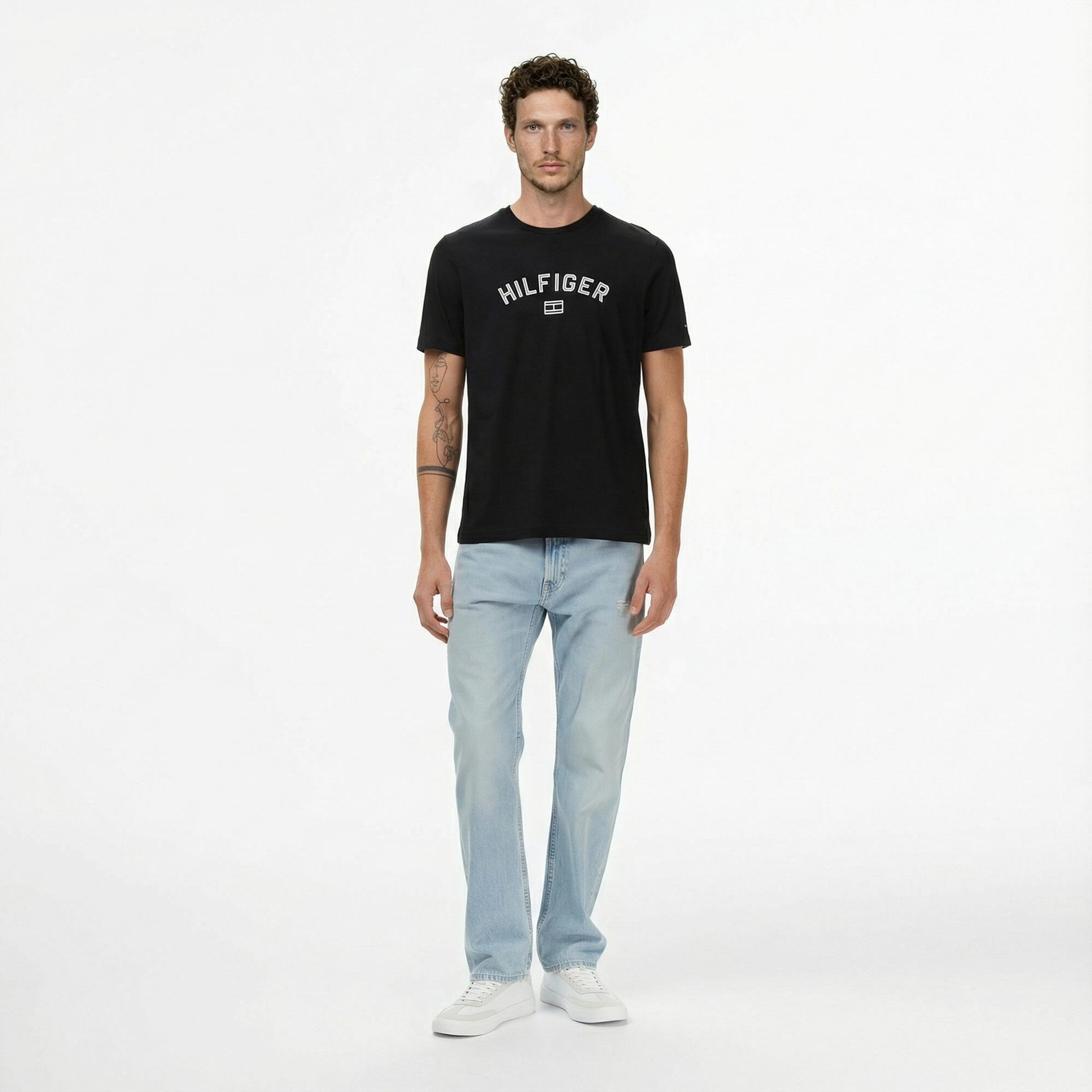 Tommy Hilfiger Flock Varsity Erkek Siyah T-Shirt