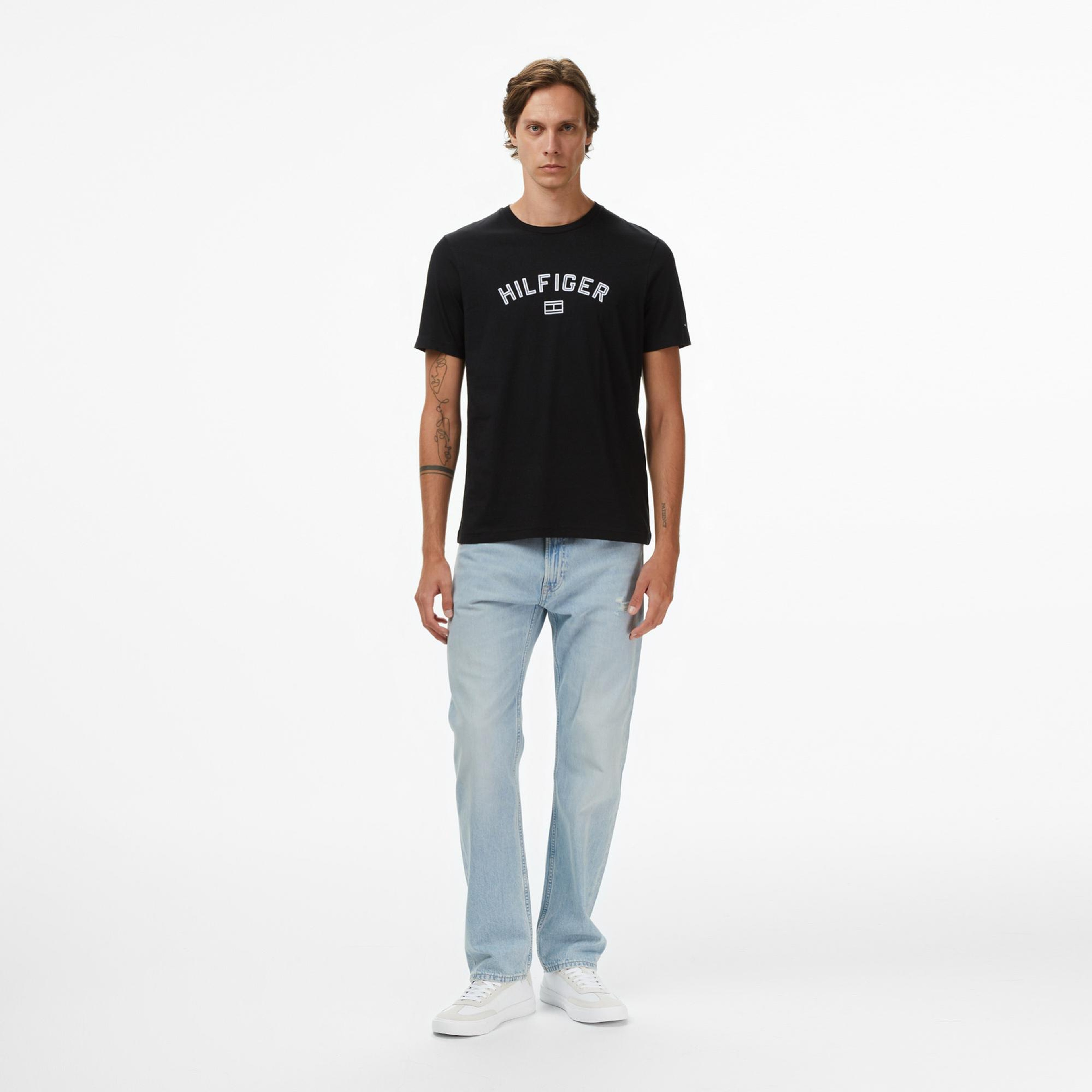 Tommy Hilfiger Flock Varsity Erkek Siyah T-Shirt