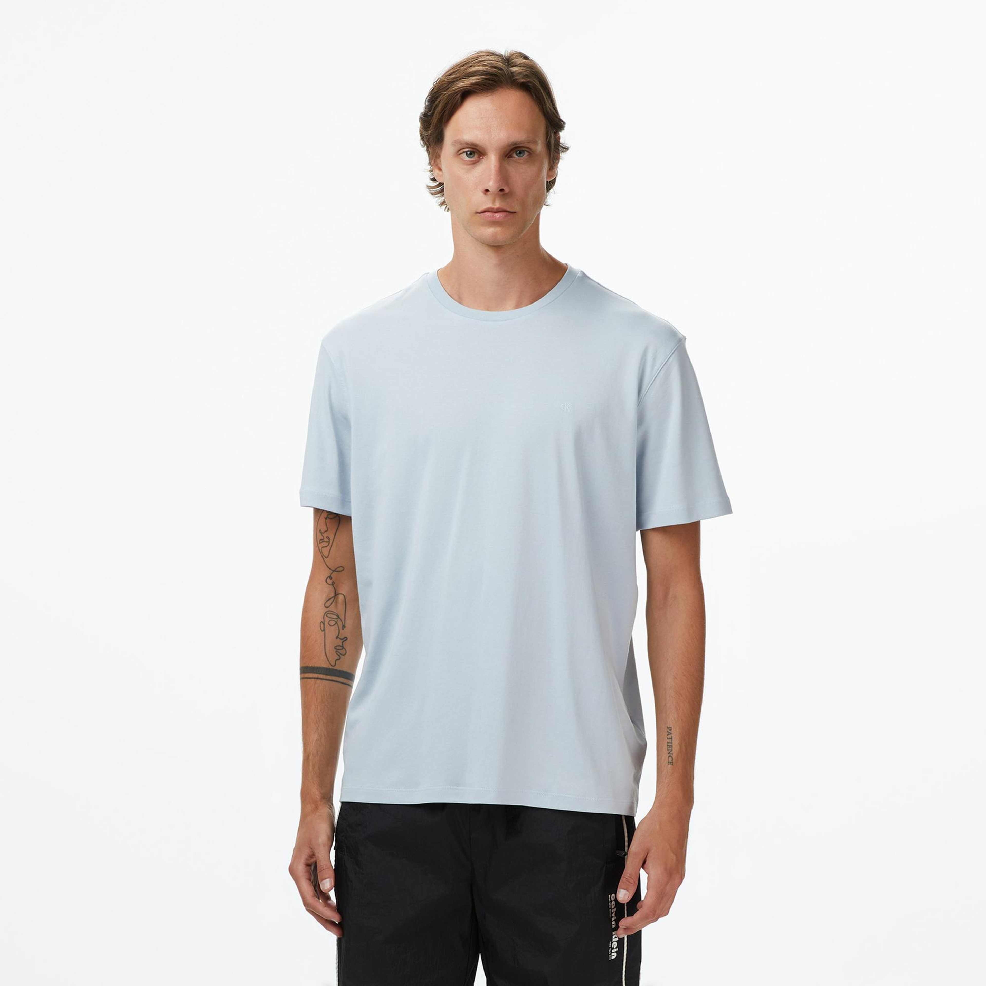Calvin Klein Supima Chest Crewneck Erkek Mavi T-Shirt