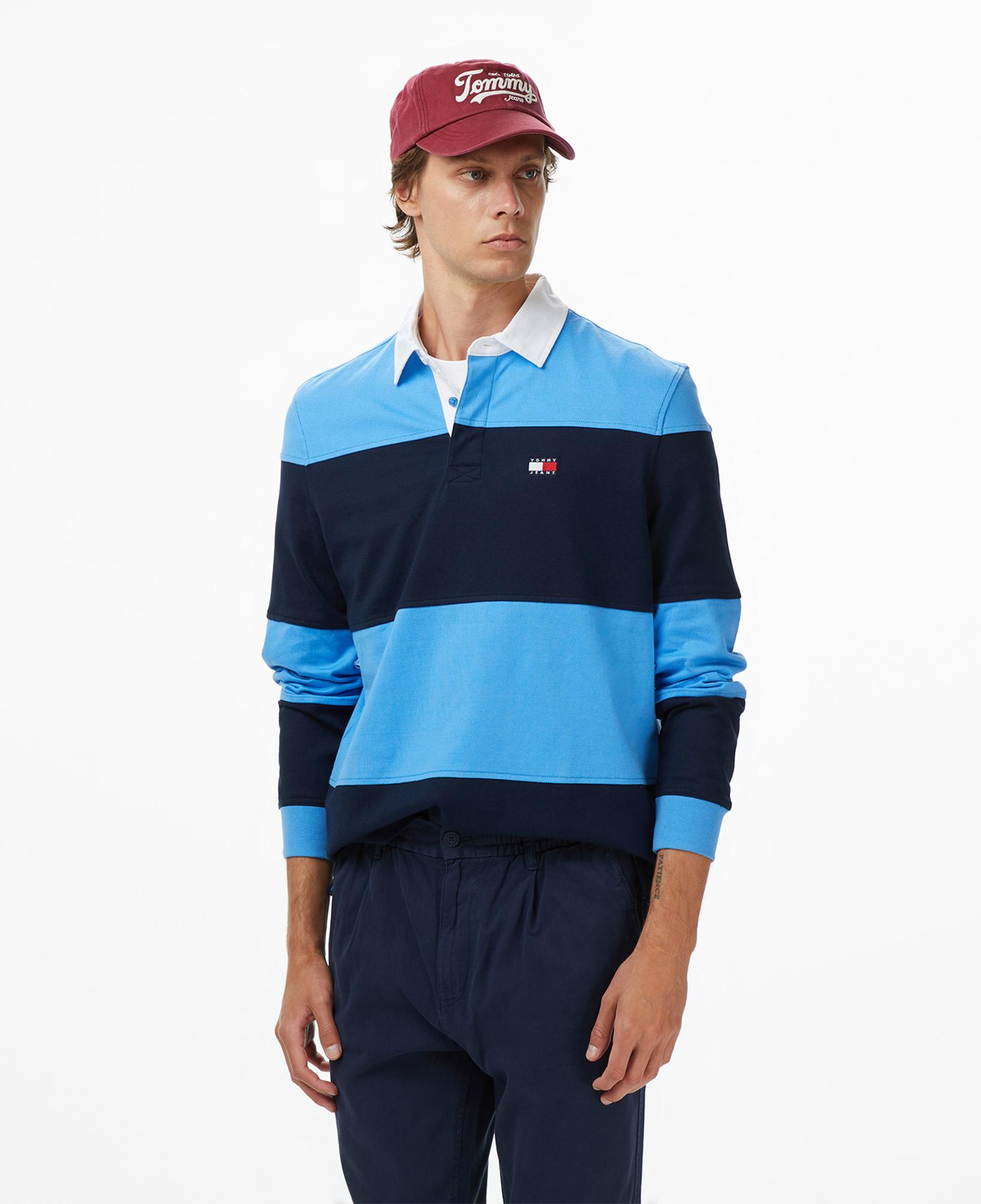 Tommy Jeans Relax Fit Colorblock Erkek Mavi Polo Yaka T-Shirt
