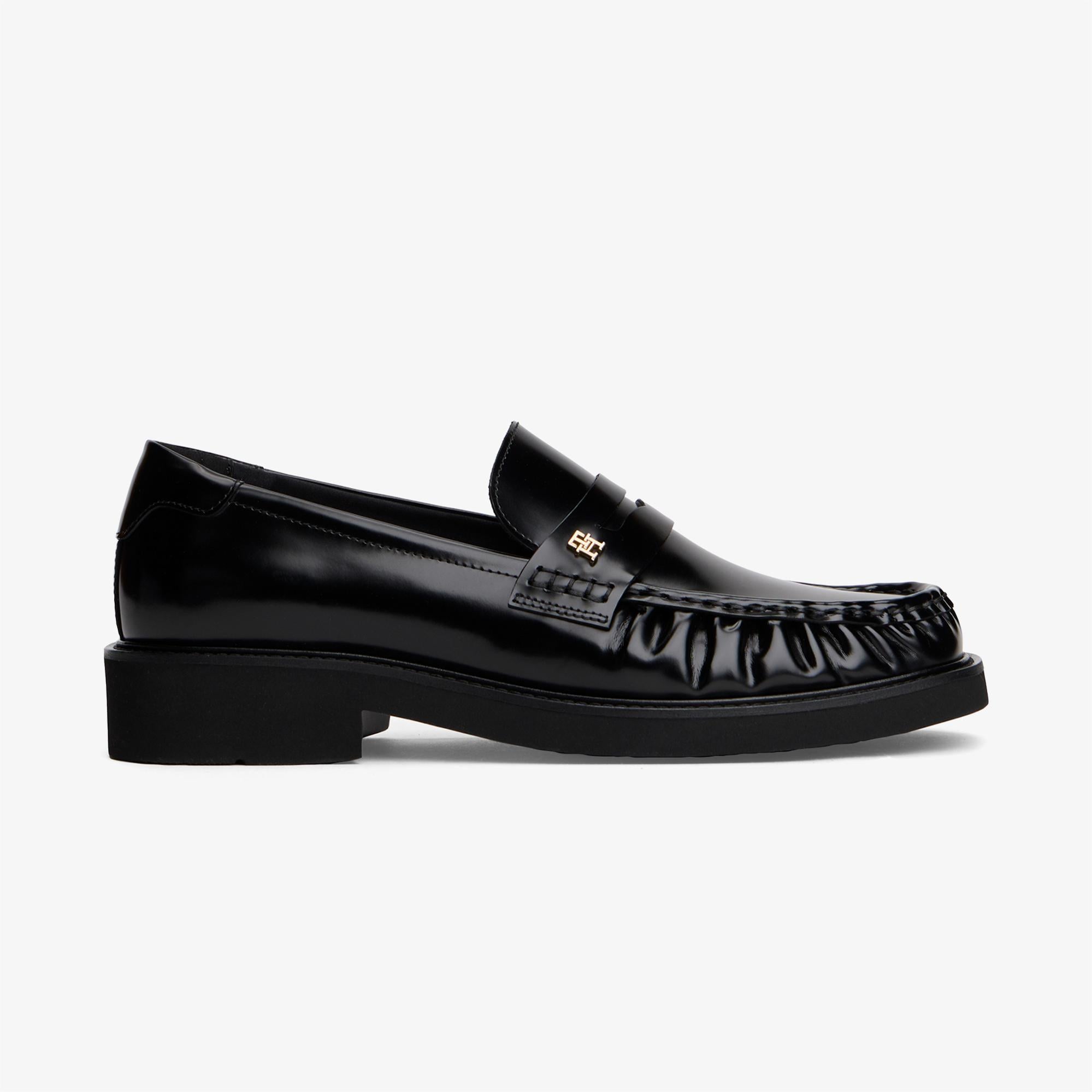 Tommy Hilfiger Square Toe Abrasivato Kadın Loafer Siyah Loafer