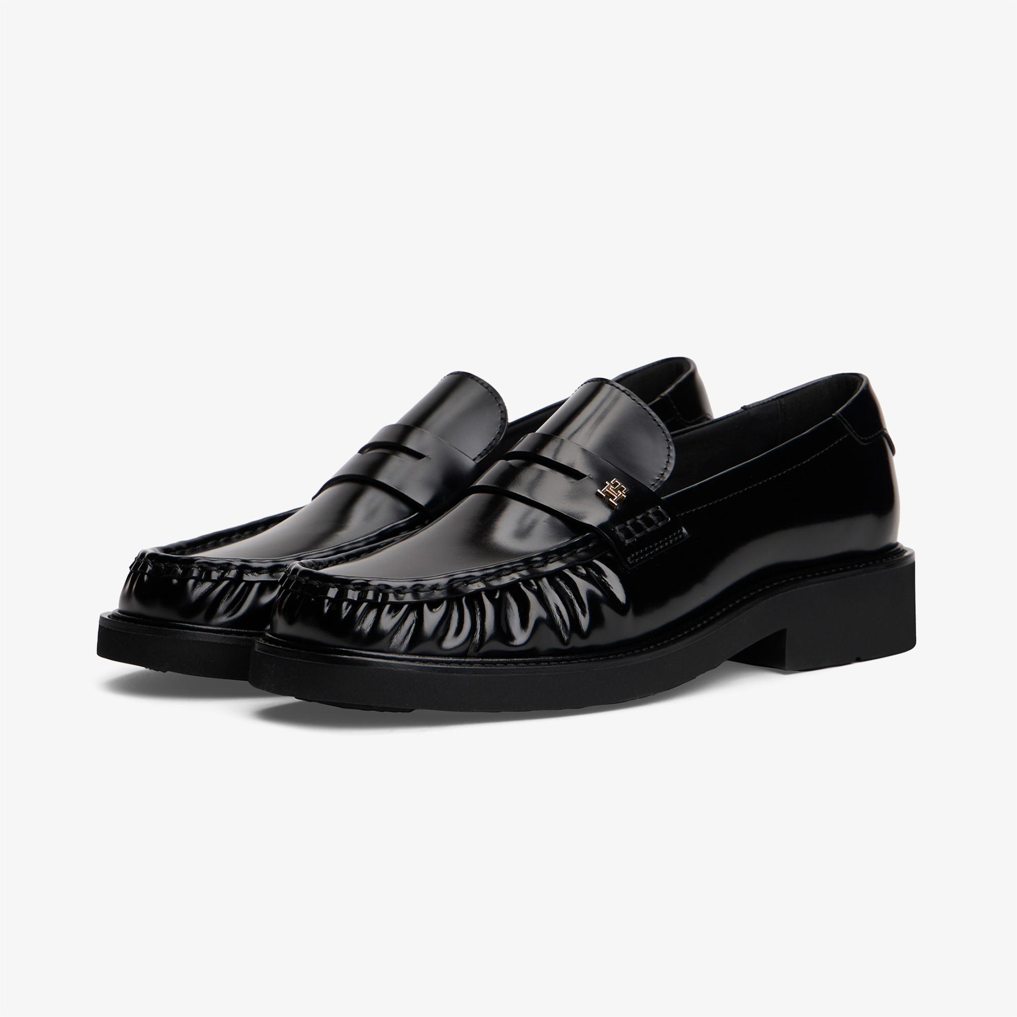 Tommy Hilfiger Square Toe Abrasivato Kadın Loafer Siyah Loafer