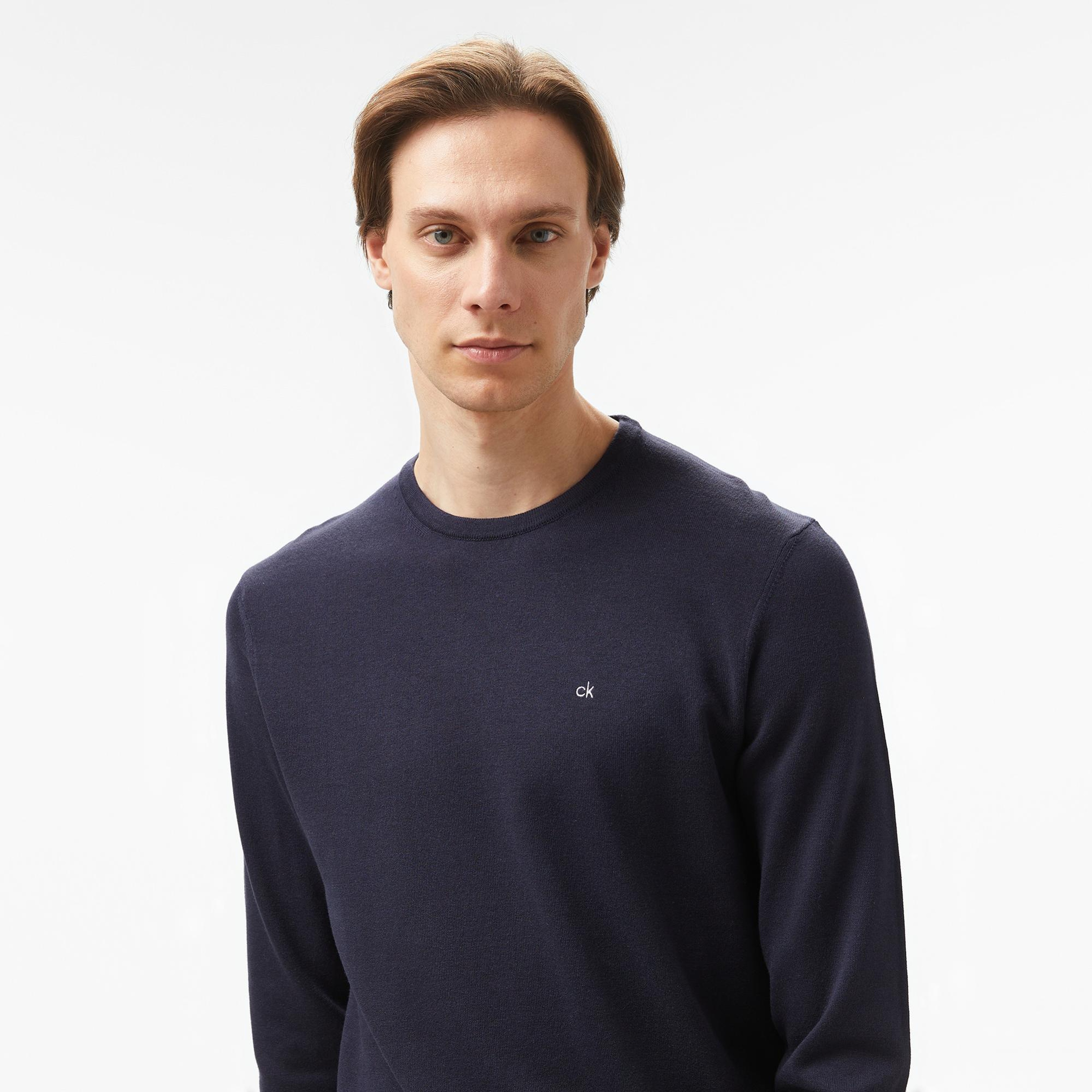 Calvin Klein Cotton Silk Blend Erkek Lacivert Kazak