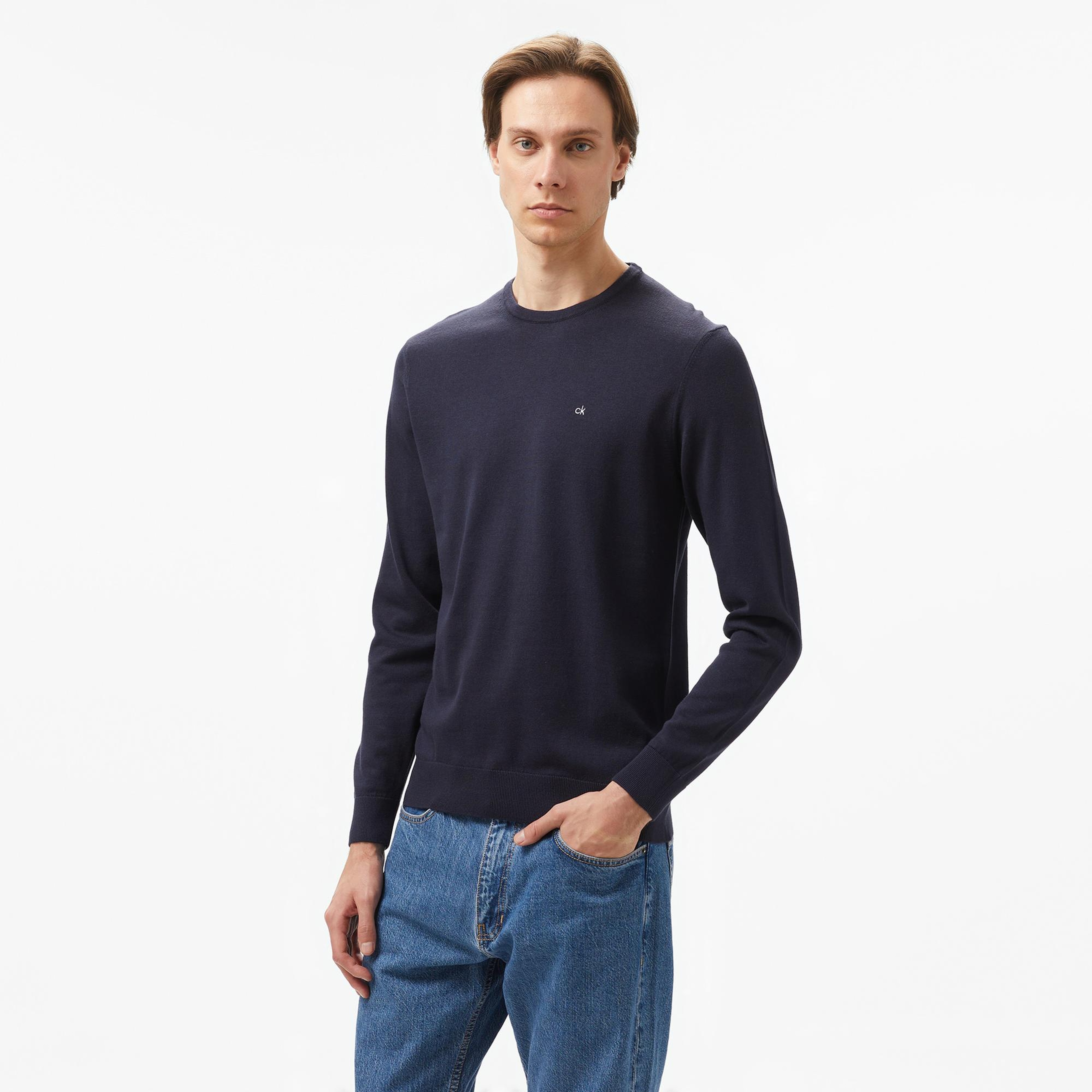 Calvin Klein Cotton Silk Blend Erkek Lacivert Kazak