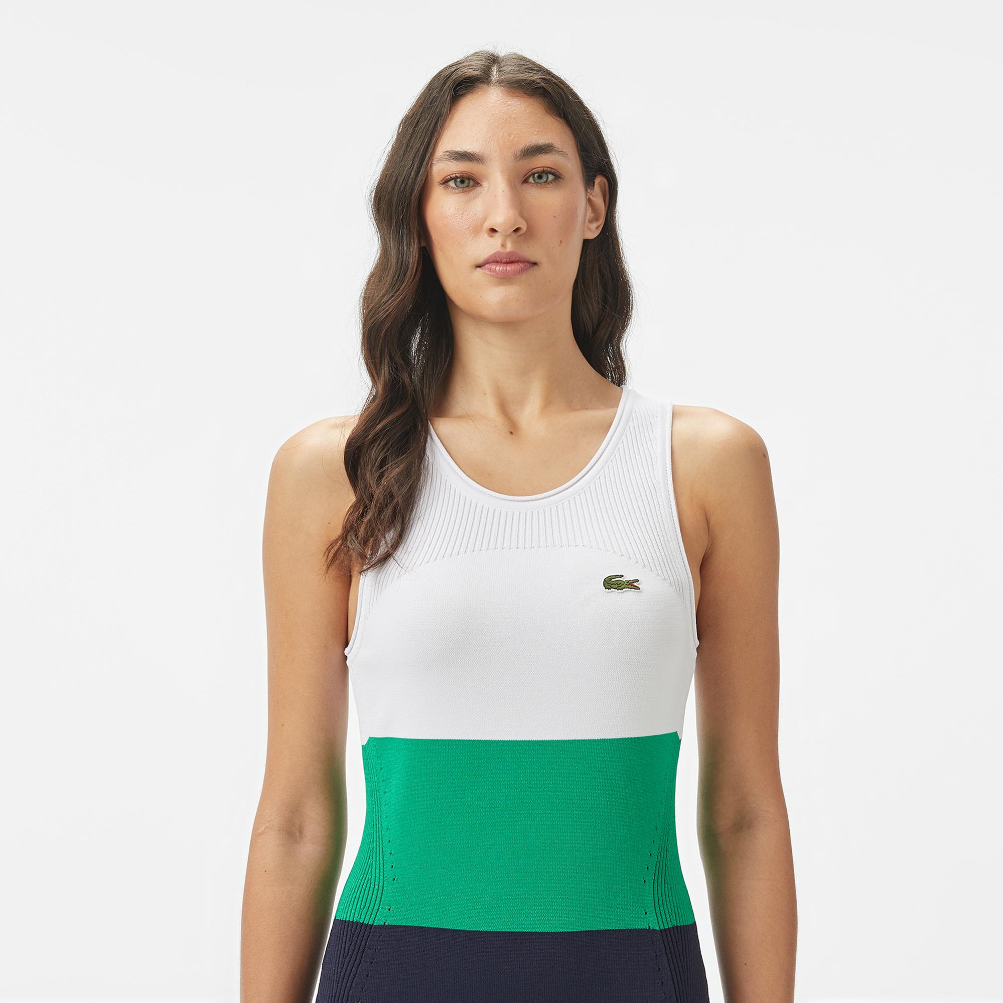 Lacoste Kadın Slim Fit Kolsuz Bisiklet Yaka Renk Bloklu Lacivert Elbise