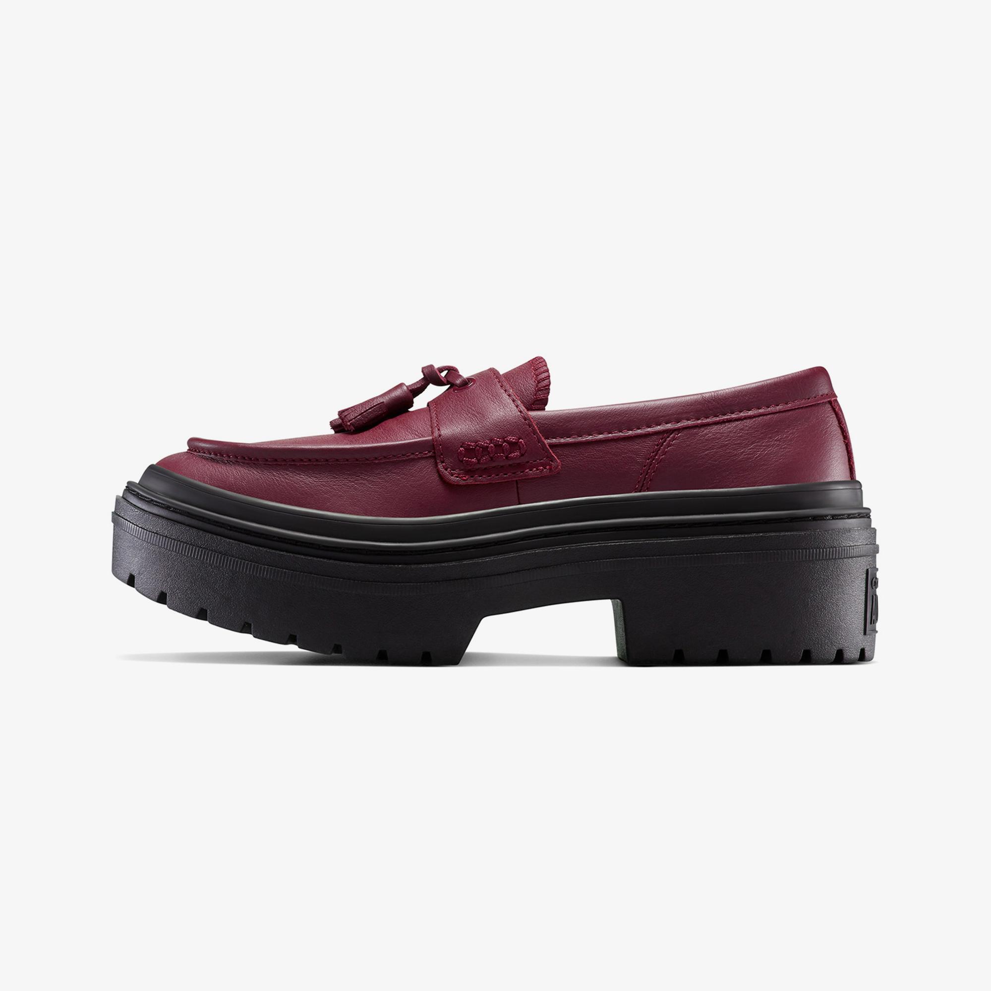 Converse Chuck Taylor All Star Lugged Heel Kadın Bordo Deri Platform Loafer Ayakkabı