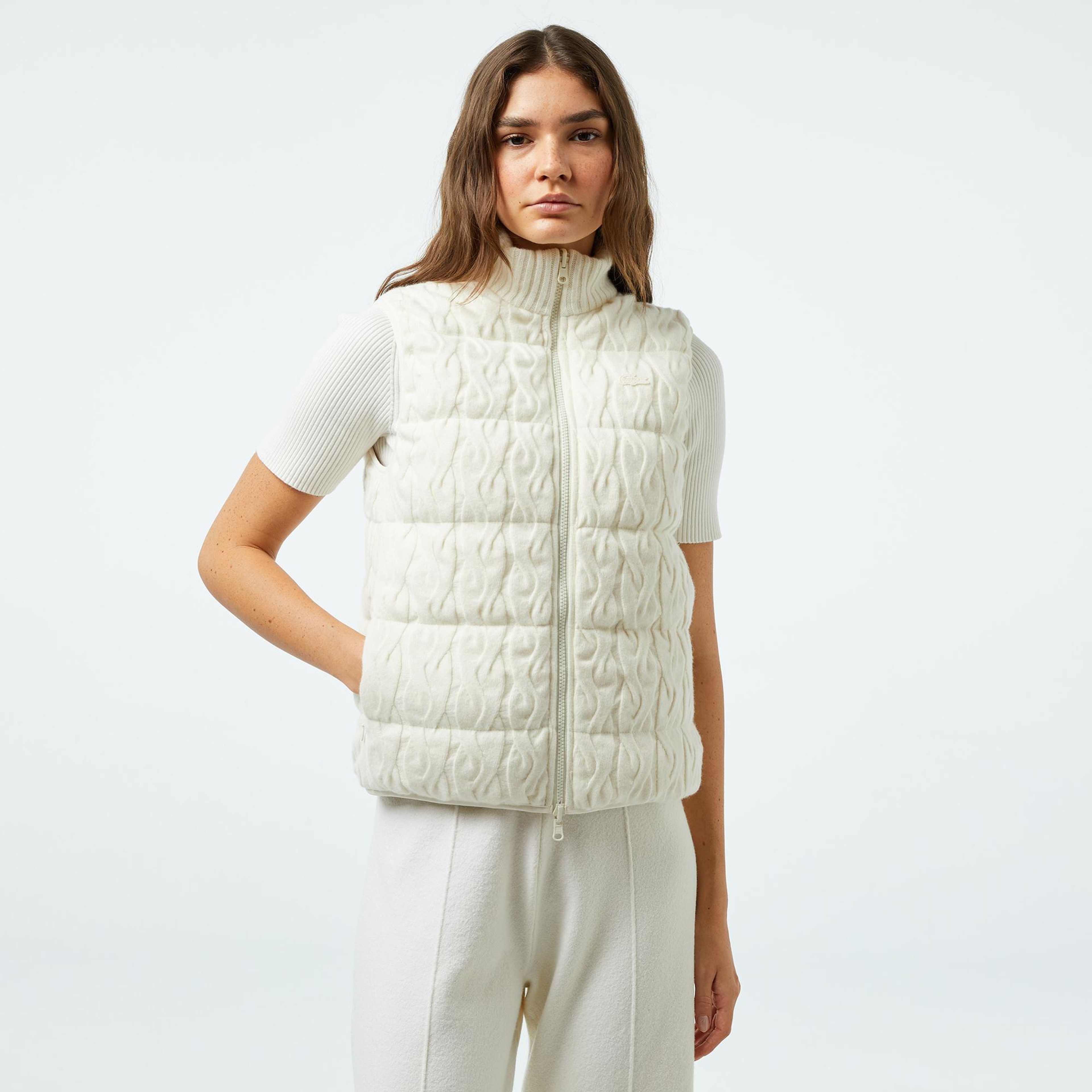 Lacoste Kadın Kapitone Regular Fit Dik Yaka Çift Taraflı Beyaz Yelek