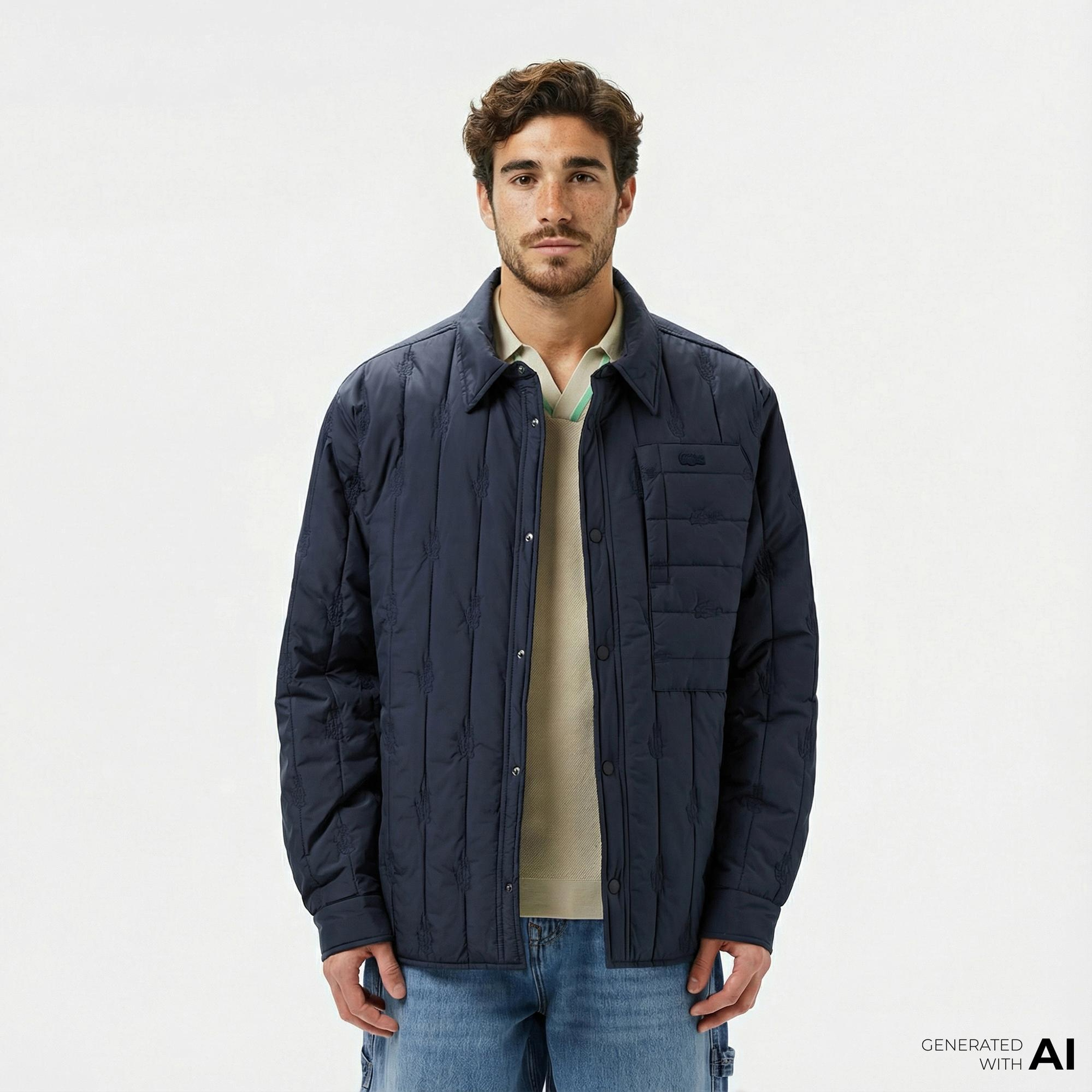 Lacoste Erkek Relaxed Fit Gömlek Yaka Desenli Lacivert Ceket