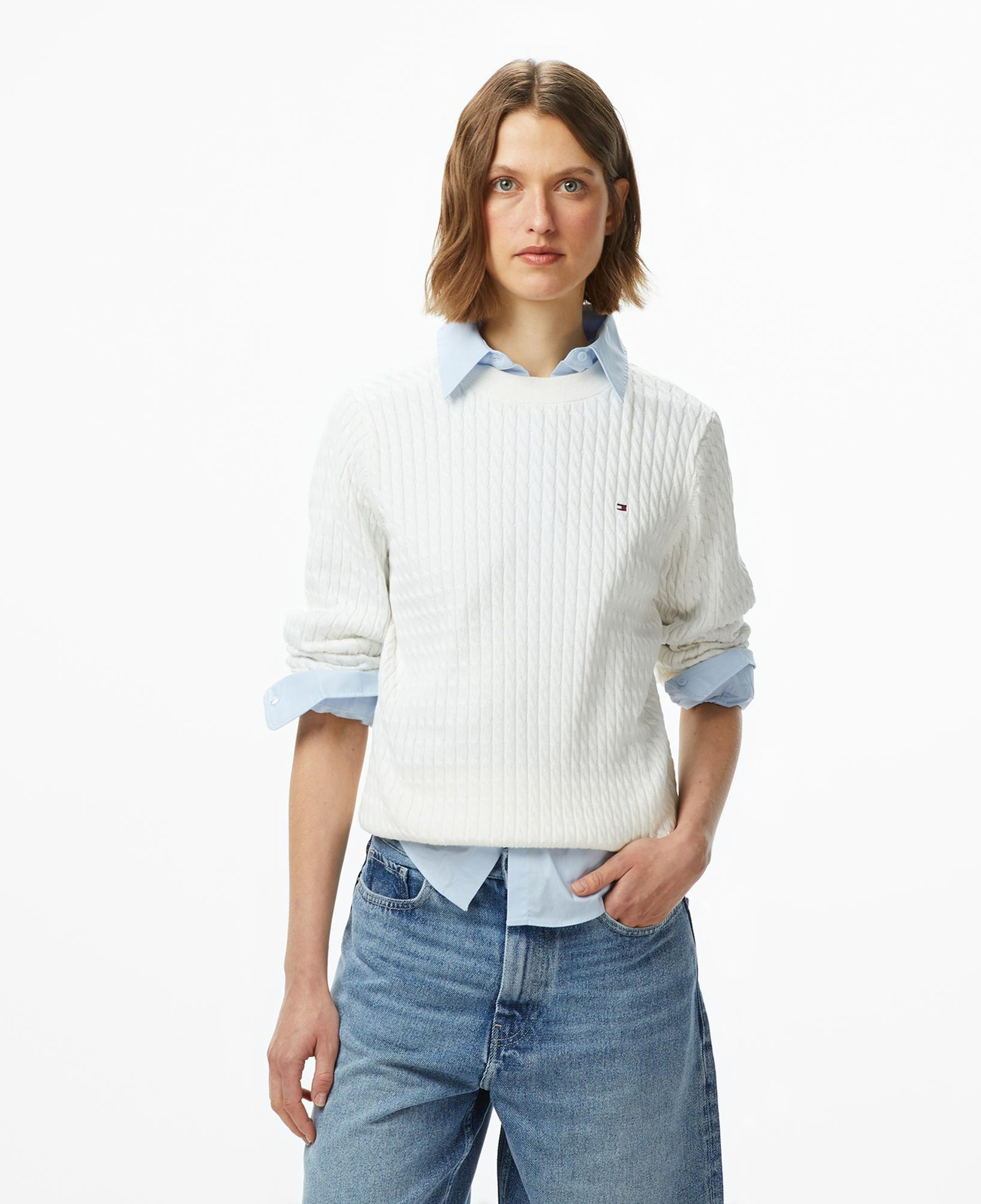 Tommy Hilfiger Cable Fine Kadın Beyaz Kazak