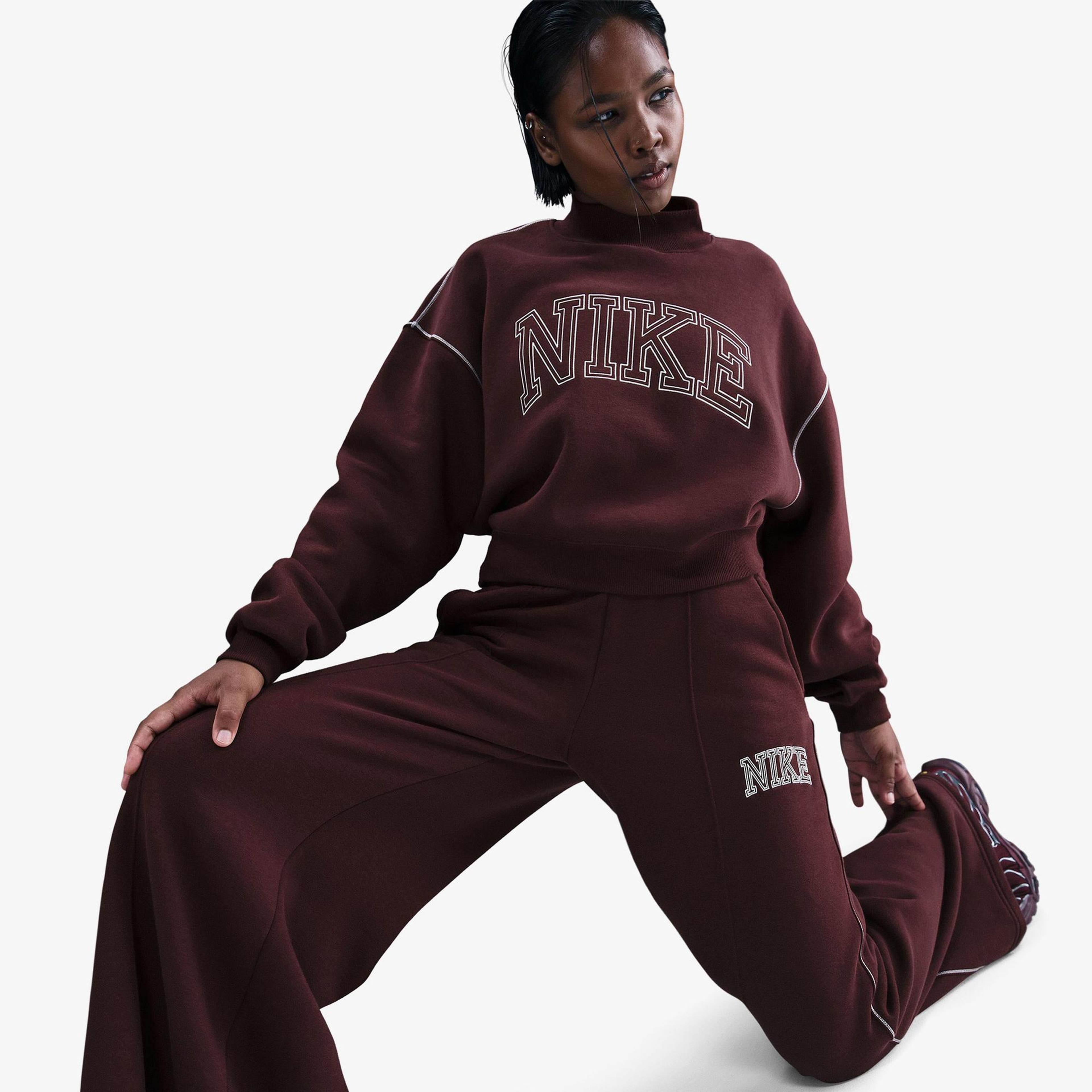 Nike Sportswear Phoenix Fleece Logo Kadın Bordo Eşofman Altı