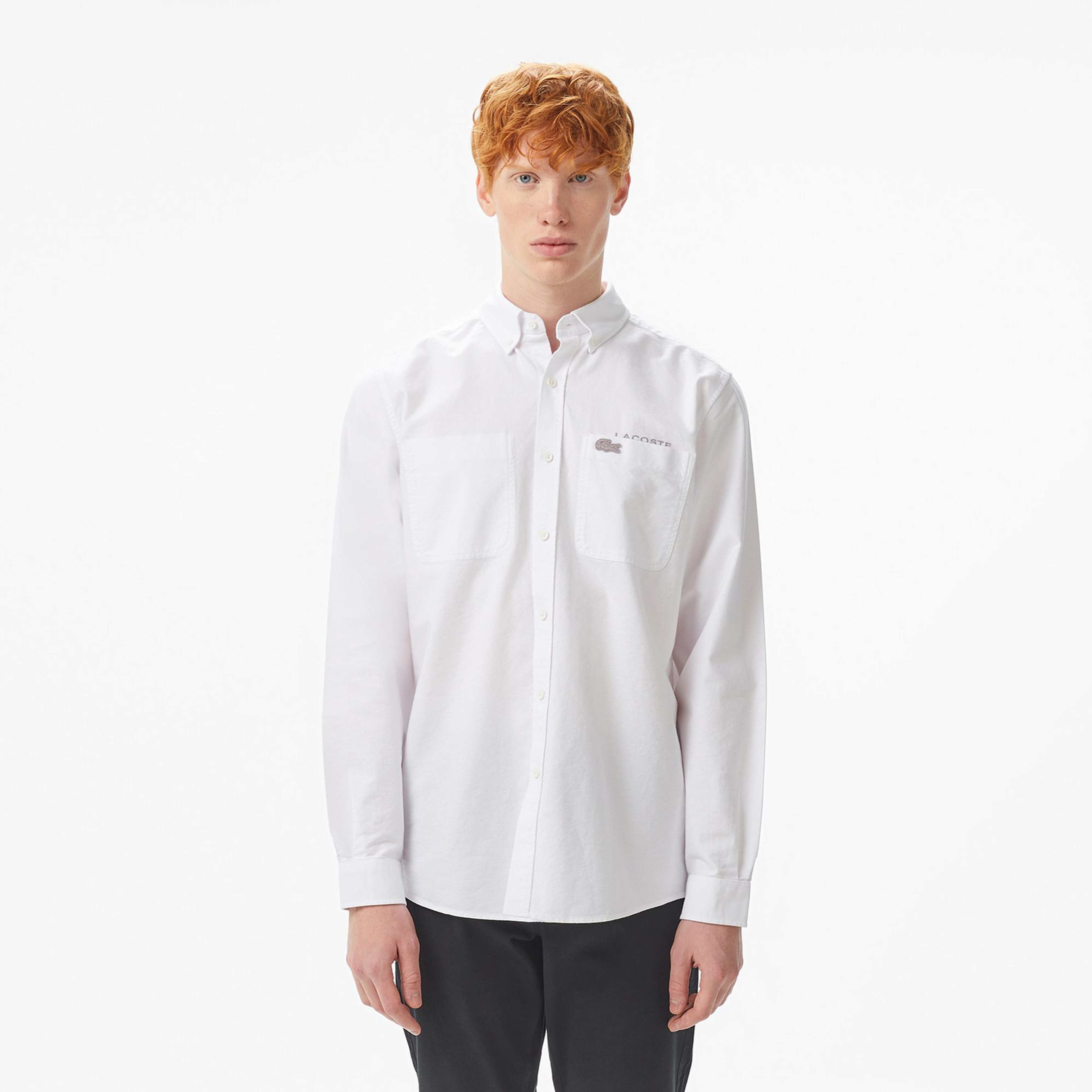 Lacoste Erkek Regular Fit Düğmeli Yaka Beyaz Gömlek