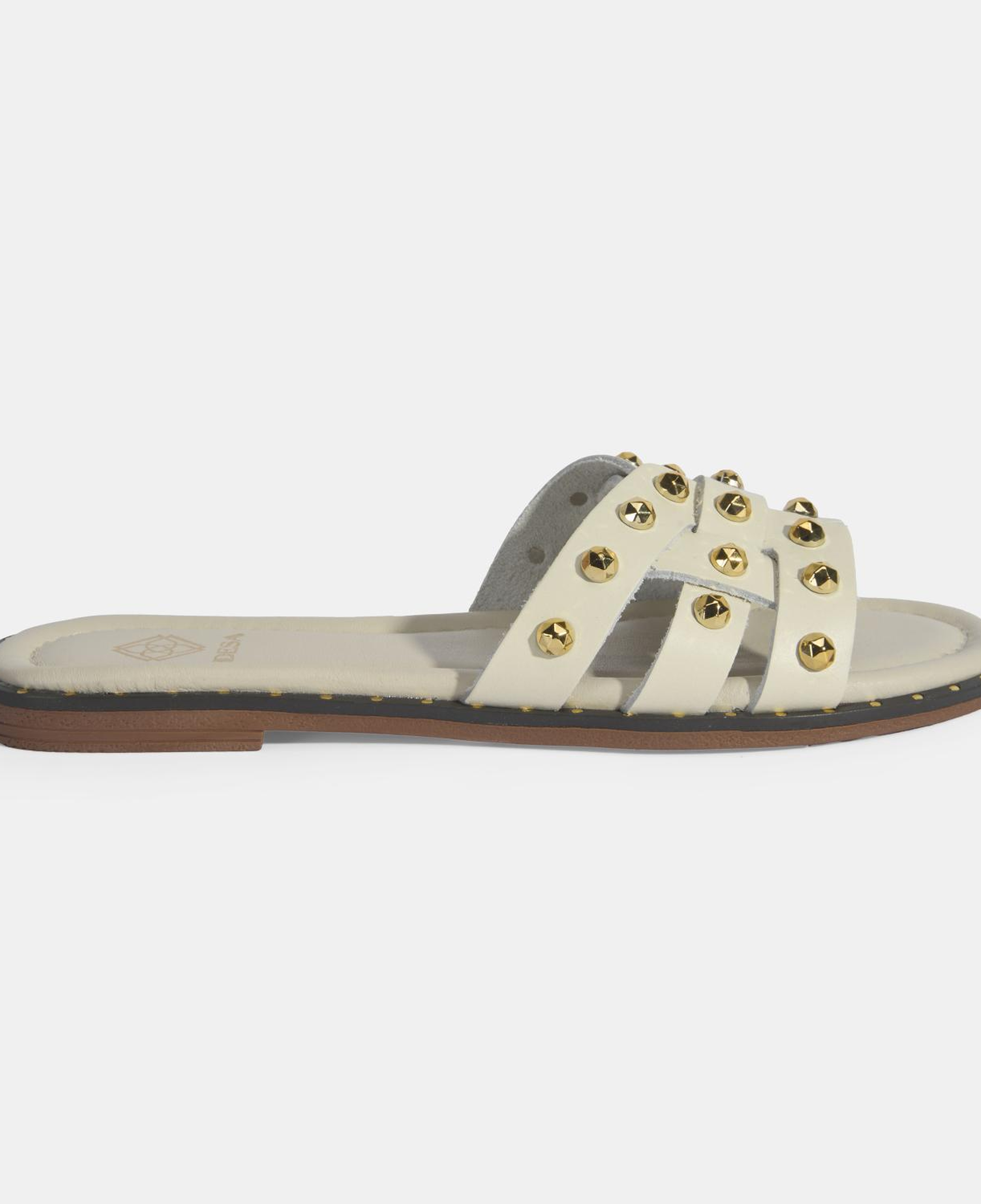 Kadın Krem Zımba Detaylı Deri Terlik