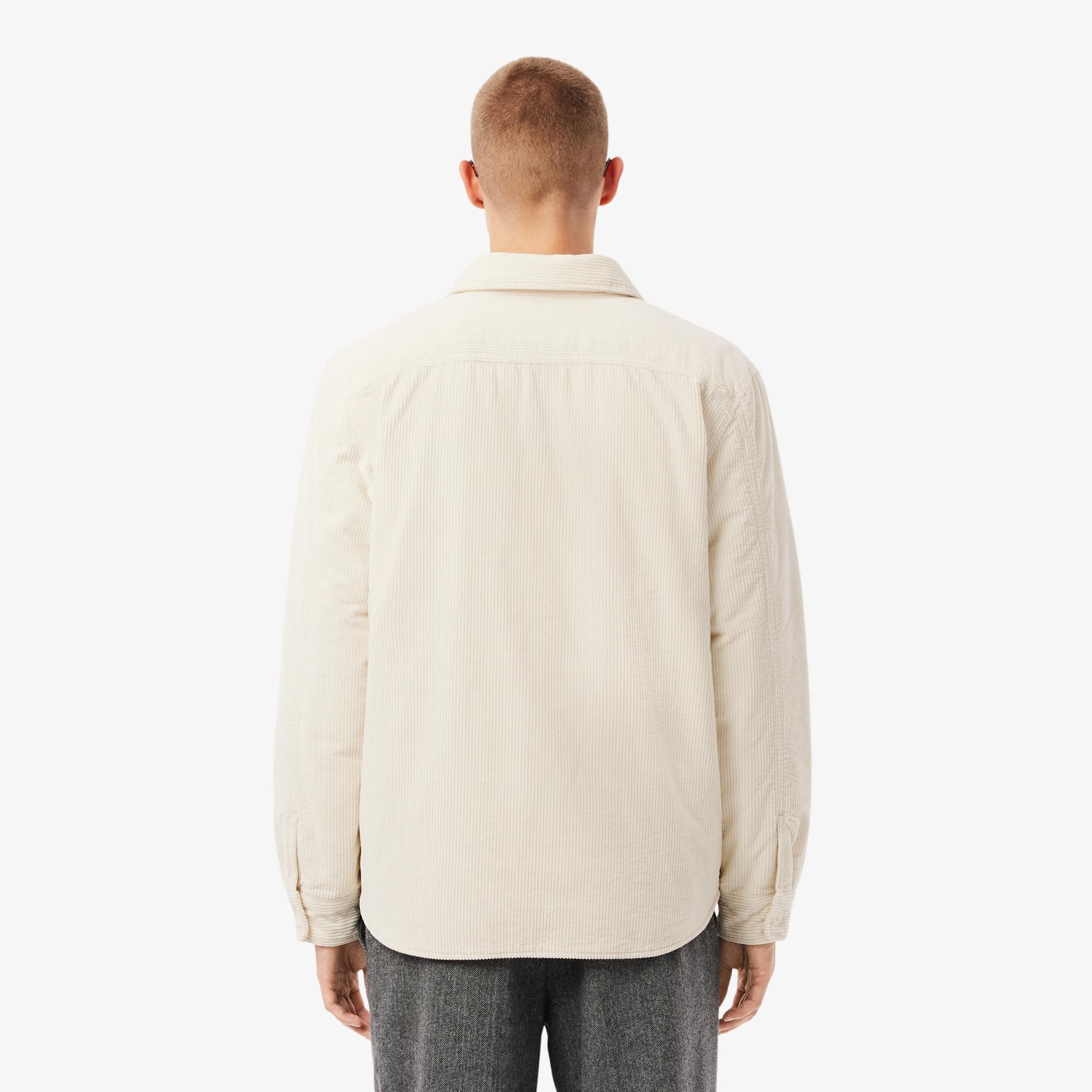 Lacoste Erkek Relaxed Fit Kadife Krem Dış Gömlek