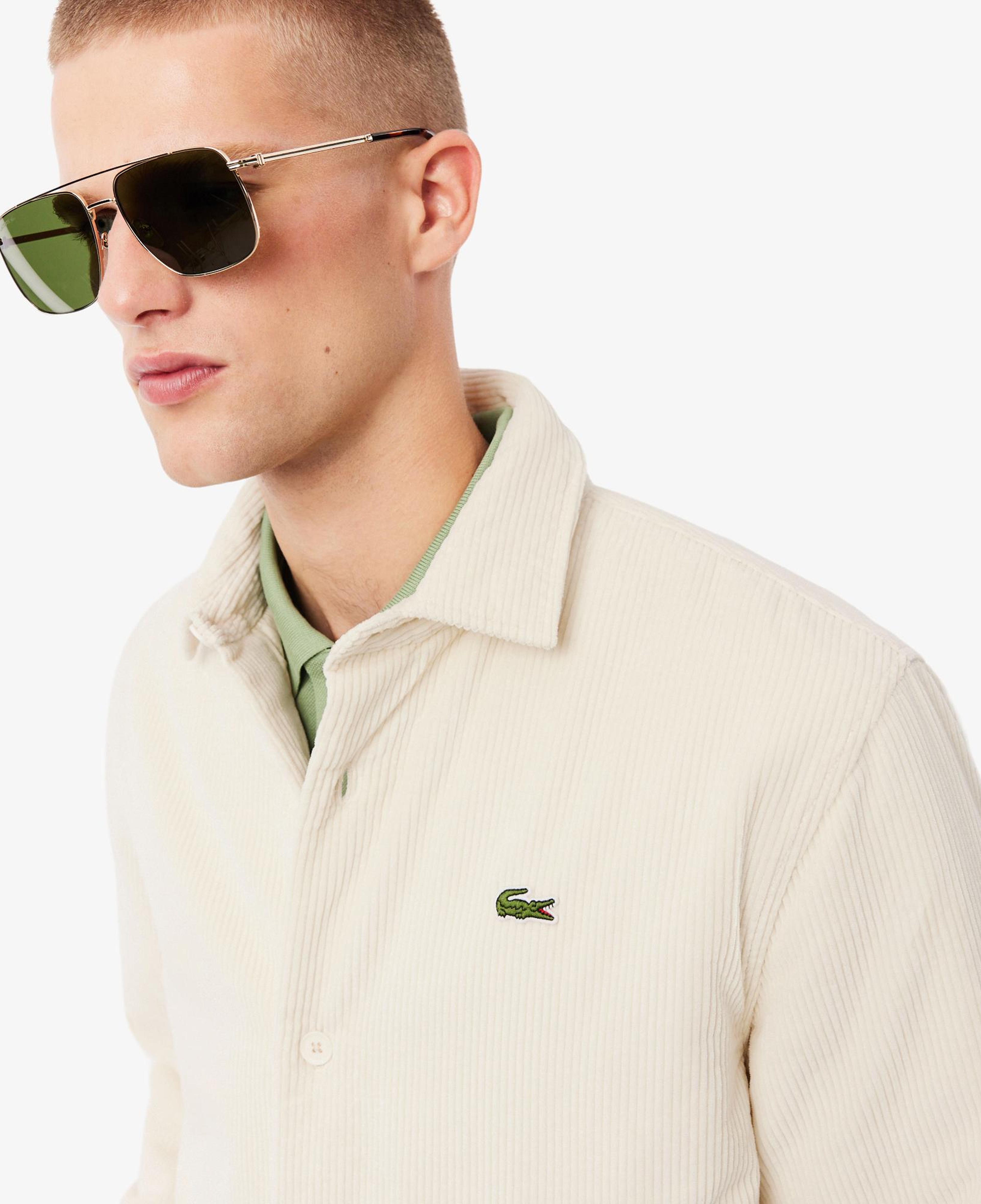 Lacoste Erkek Relaxed Fit Kadife Krem Dış Gömlek