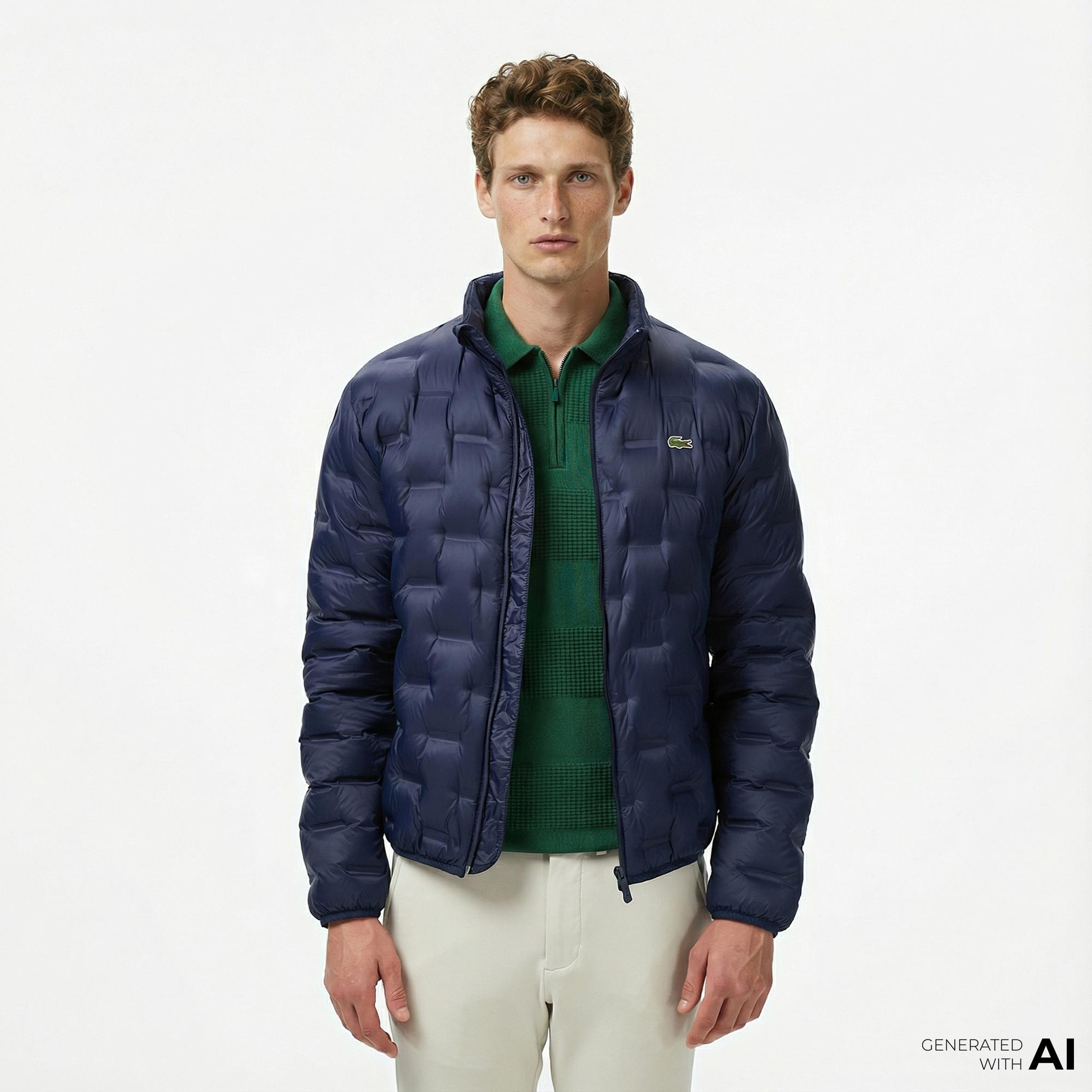 Lacoste Erkek Dik Yaka Kapitone Lacivert Mont