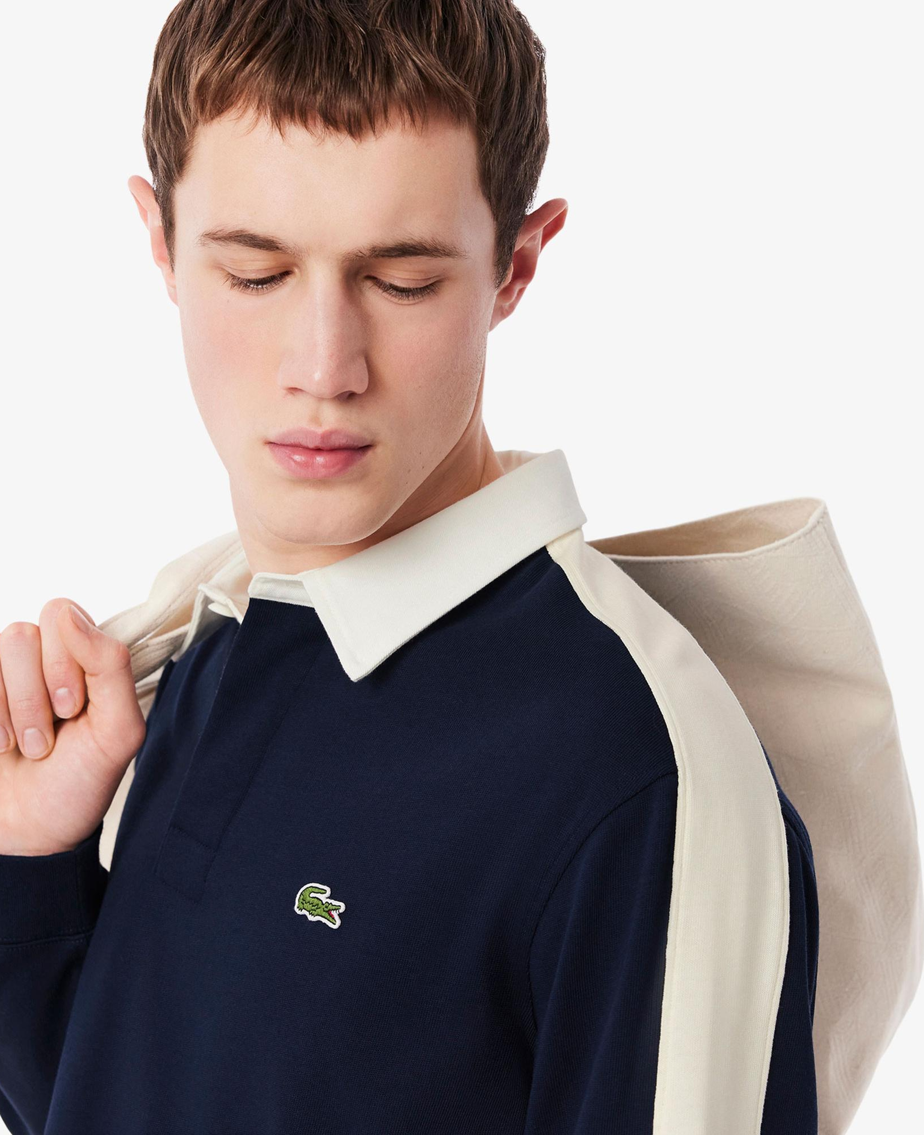 Lacoste Erkek Classic Fit Uzun Kollu Polo Yaka Renk Bloklu Lacivert Rugby Polo