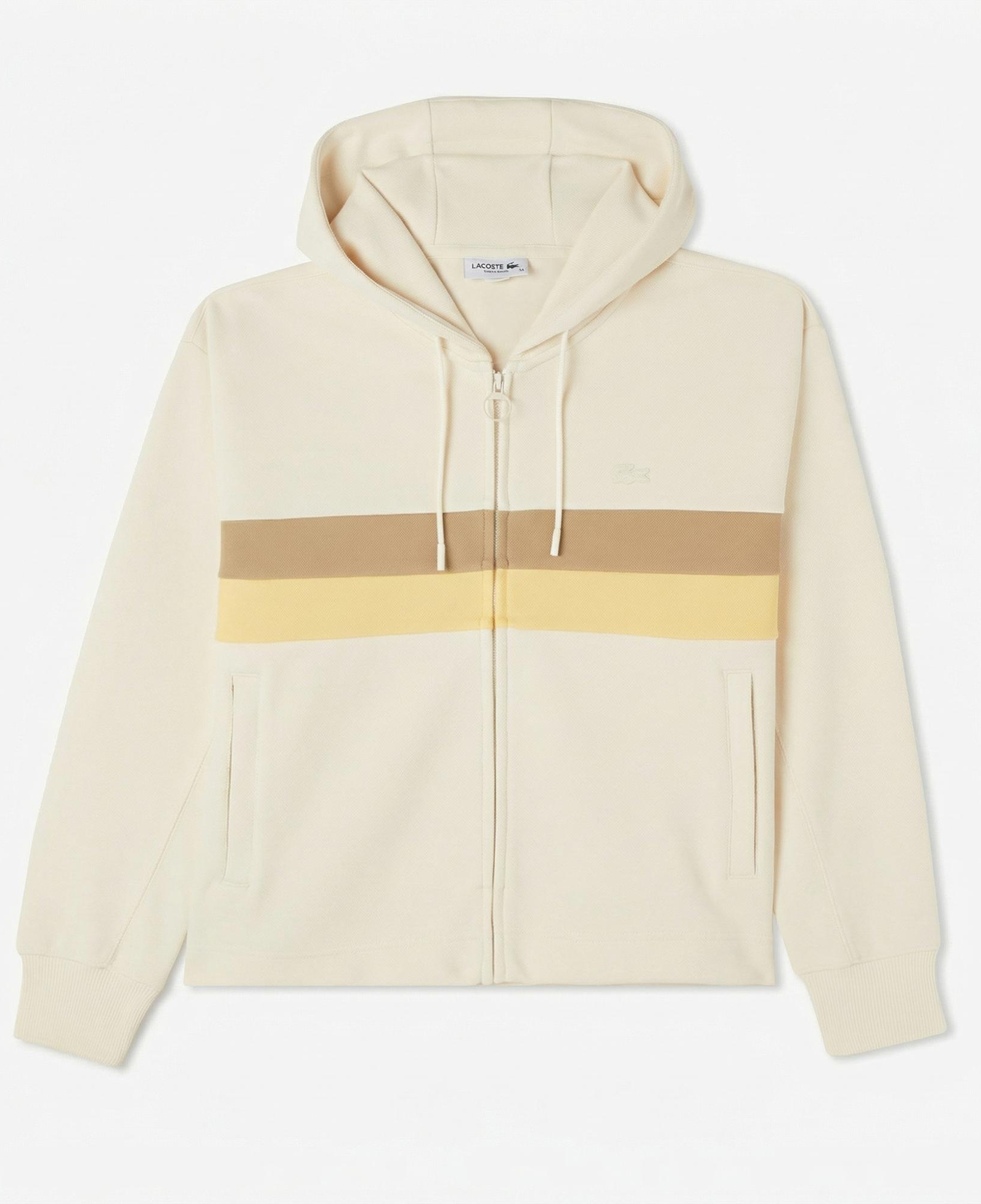 Lacoste Kadın Relaxed Fit Kapüşonlu Renk Bloklu Krem Sweatshirt