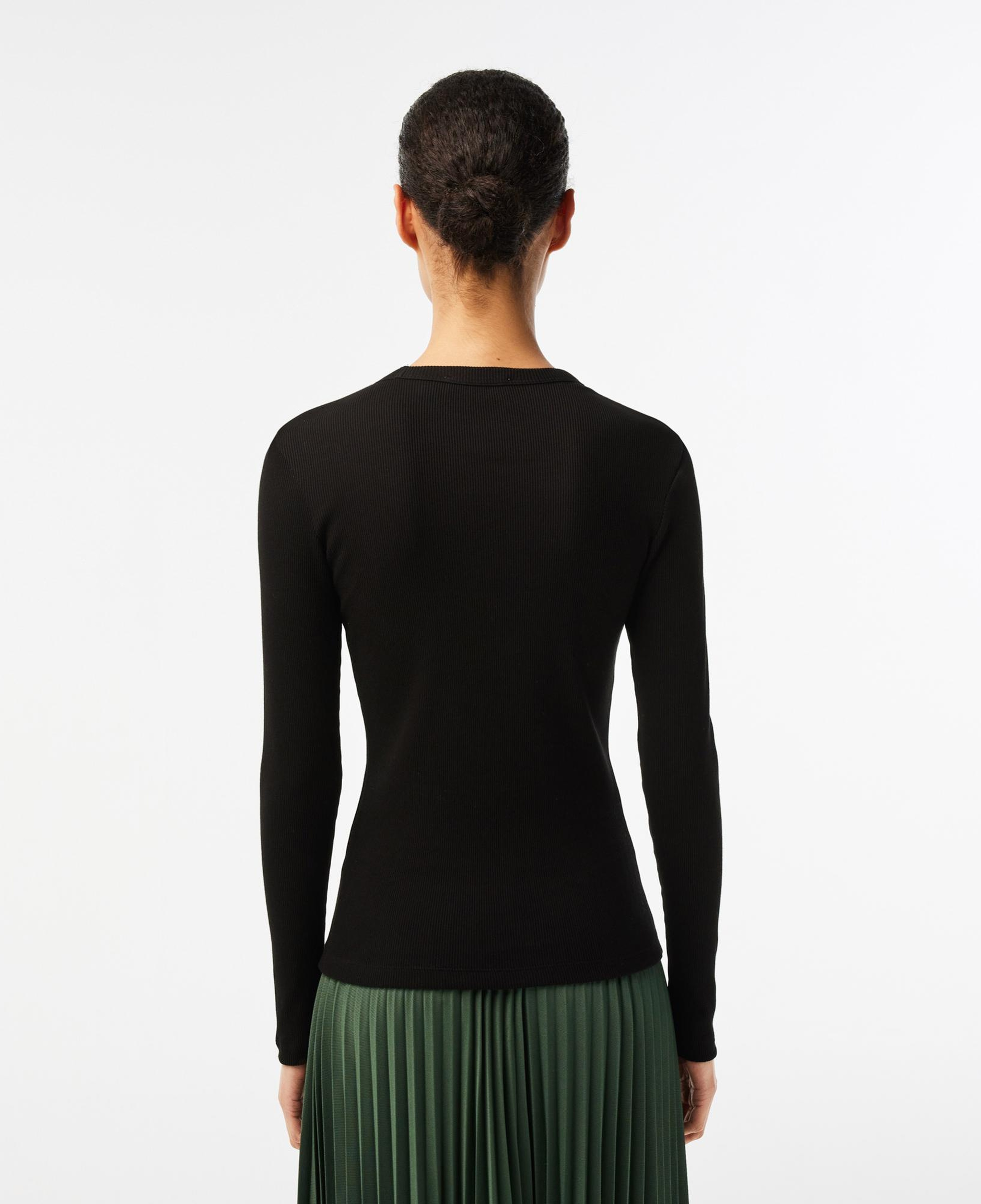 Lacoste Kadın Slim Fit Uzun Kollu Bisiklet Yaka Siyah T-Shirt