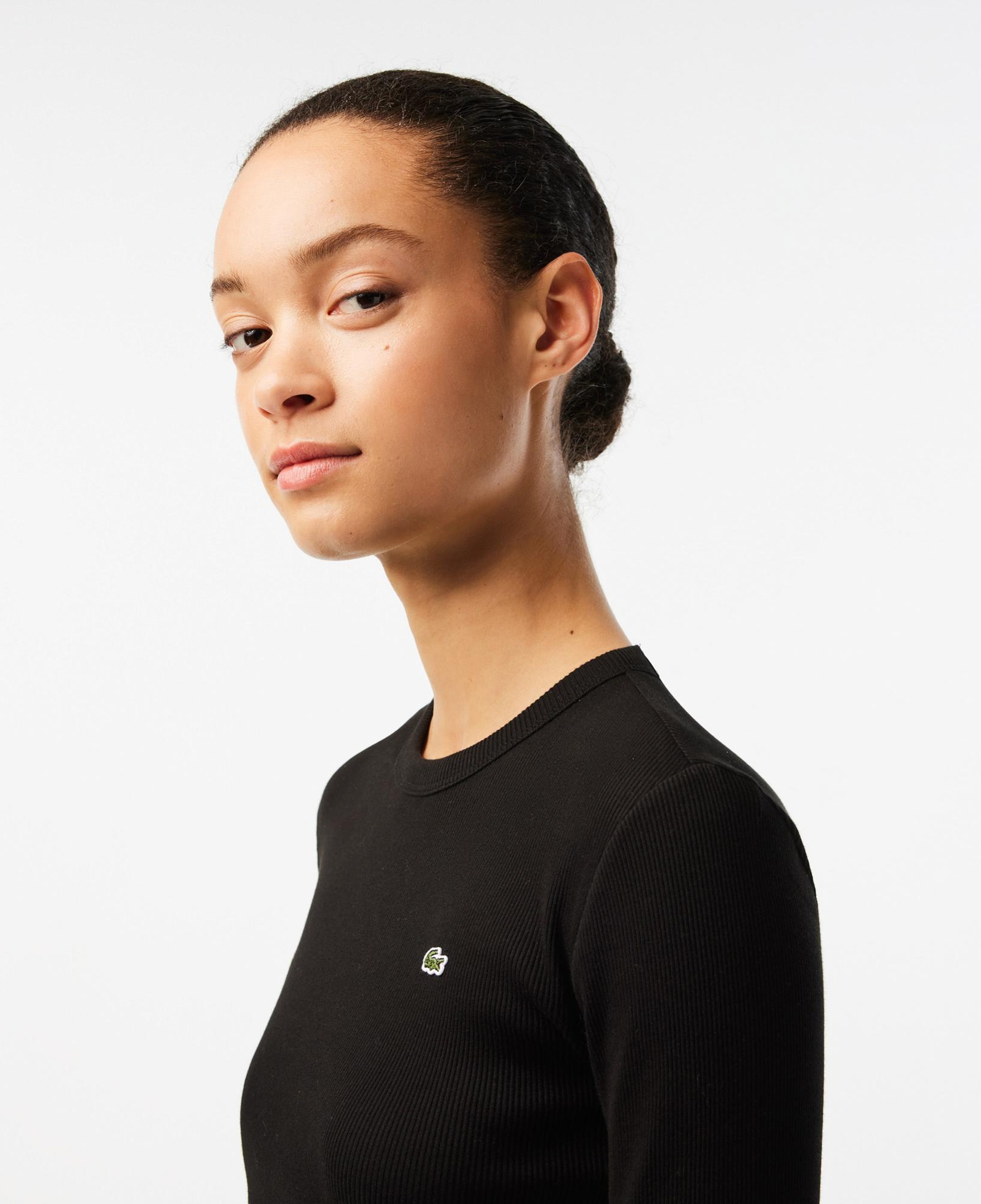 Lacoste Kadın Slim Fit Uzun Kollu Bisiklet Yaka Siyah T-Shirt