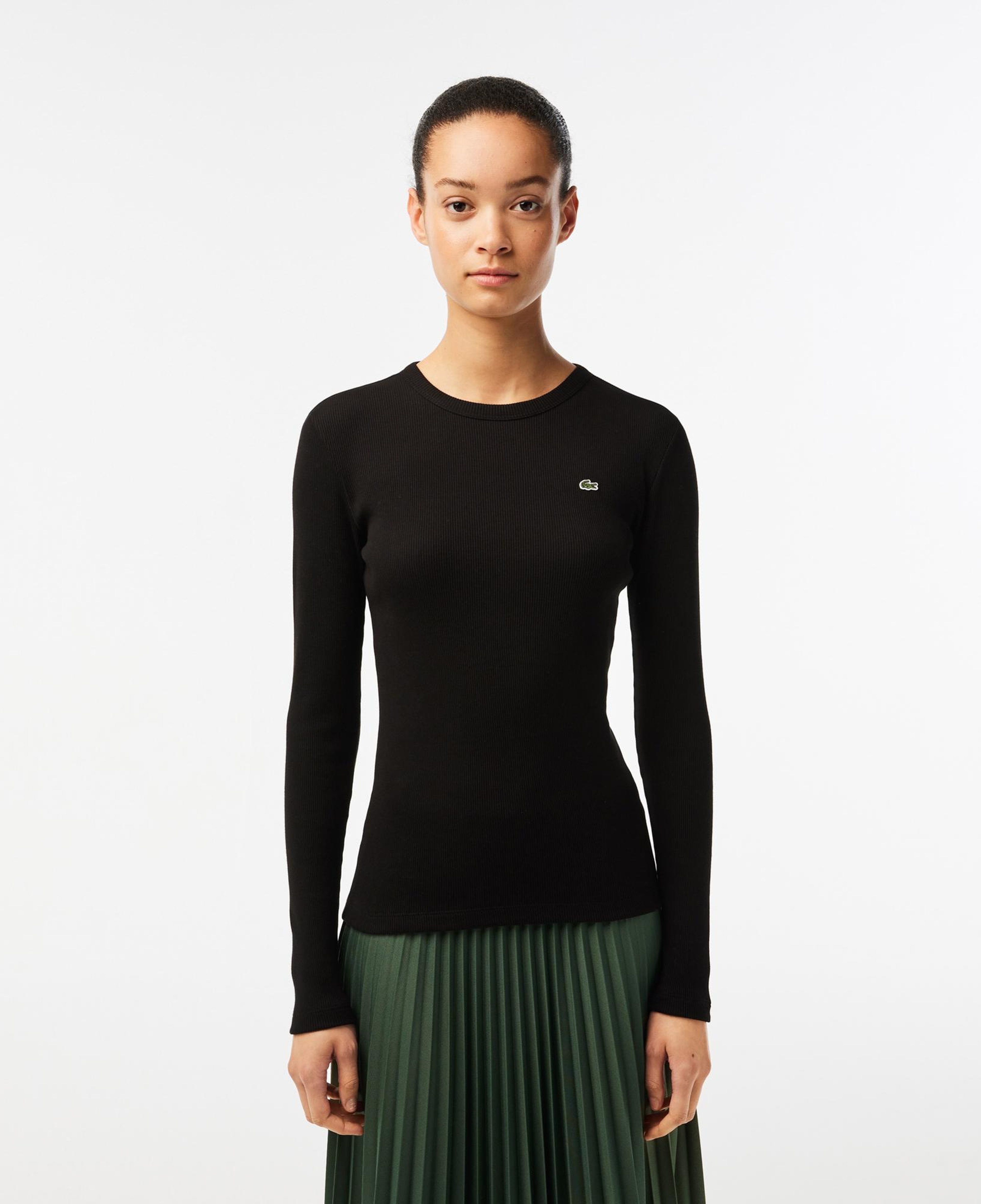 Lacoste Kadın Slim Fit Uzun Kollu Bisiklet Yaka Siyah T-Shirt