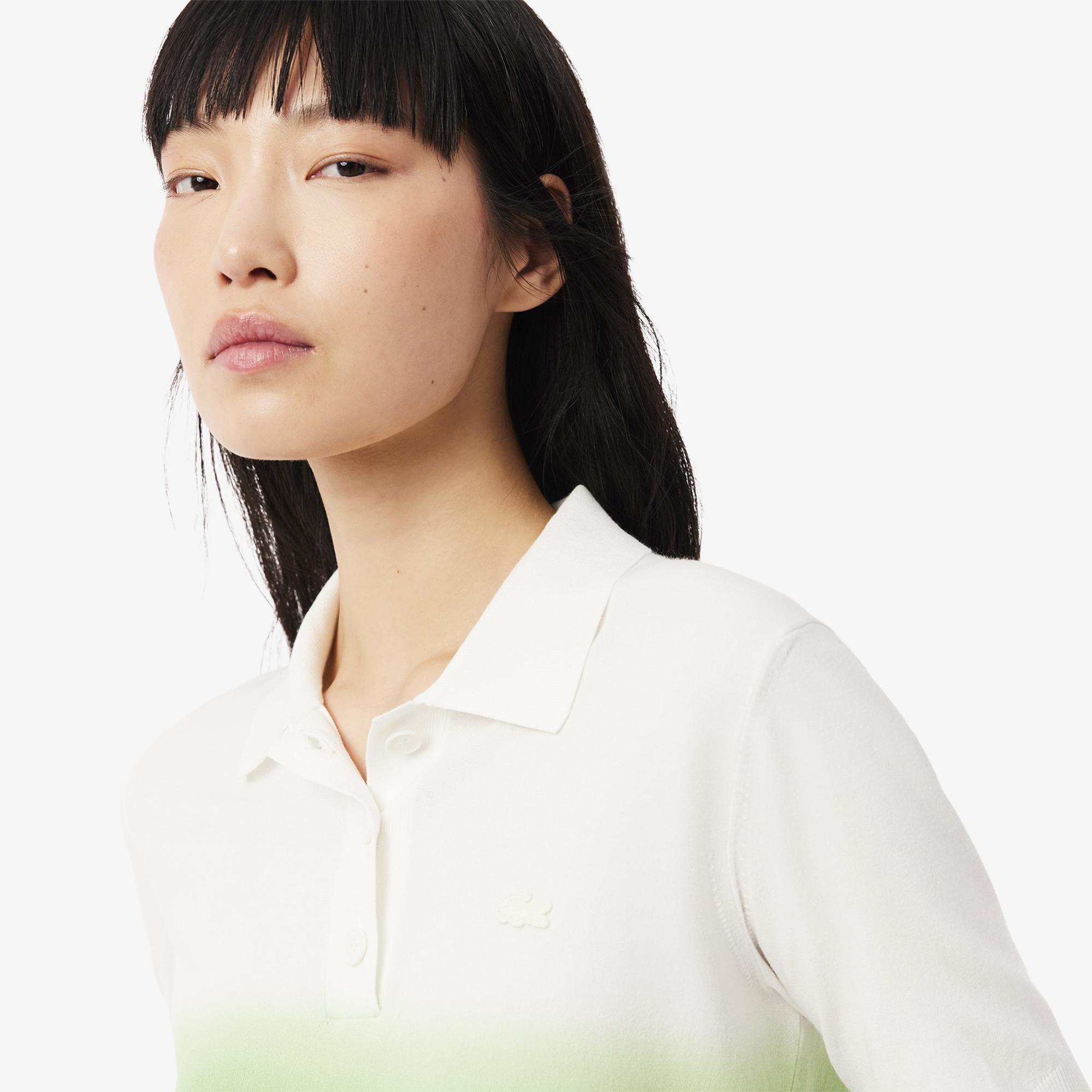 Lacoste Kadın Classic Fit Kısa Kollu Polo Yaka Renk Bloklu Yeşil Triko