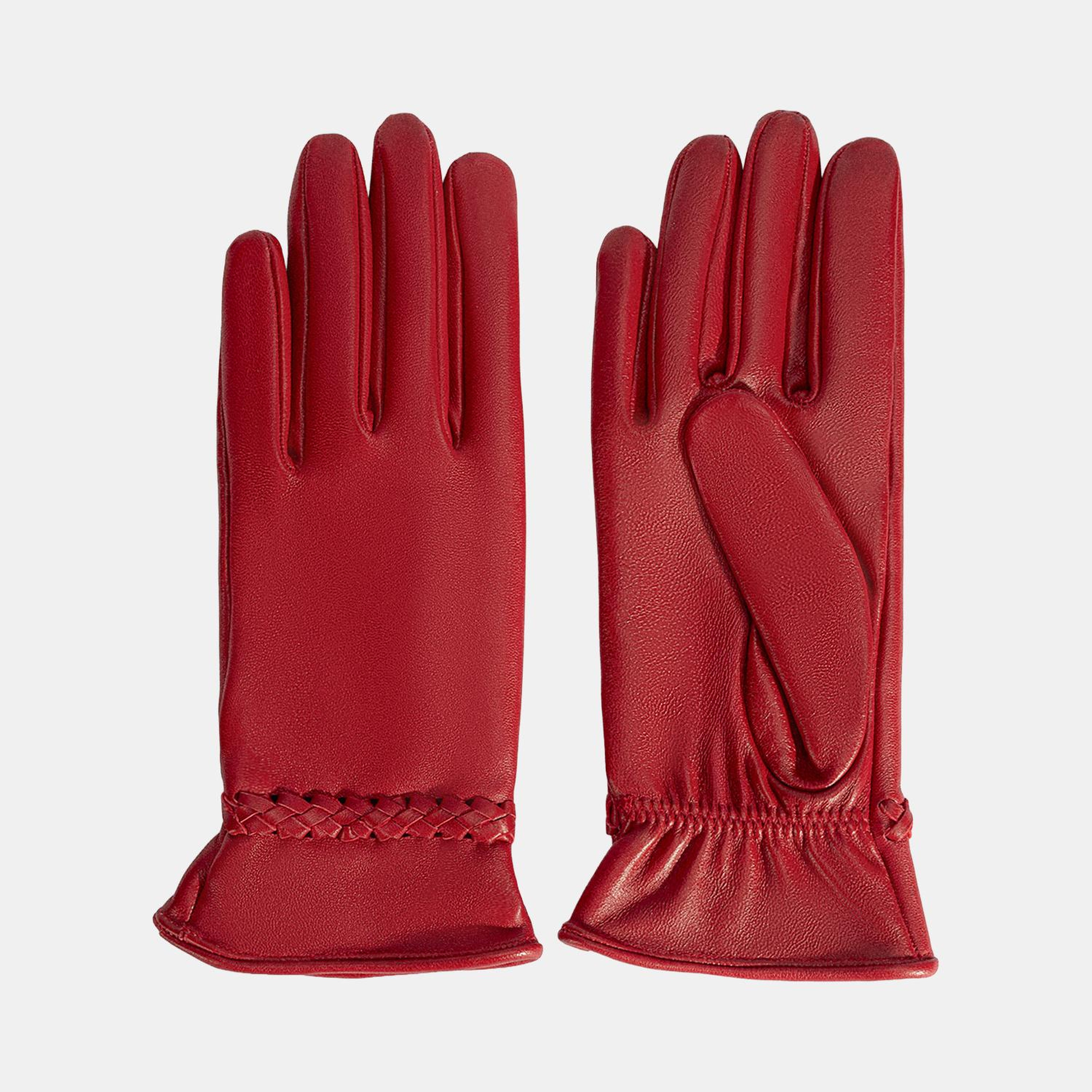 Kırmızı Kadın Örgülü Deri Eldiven