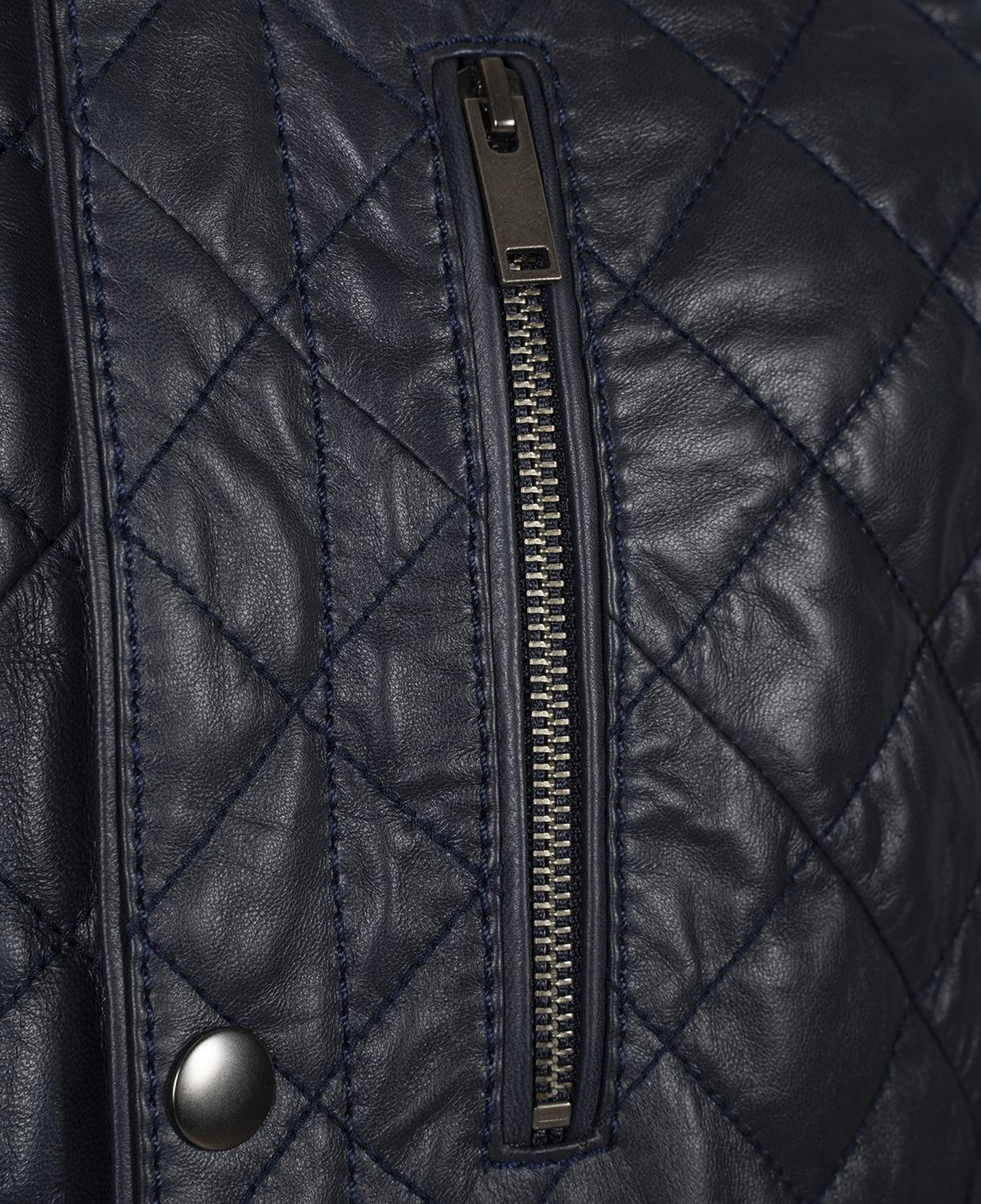 Erkek Lacivert Kapitone Deri Ceket