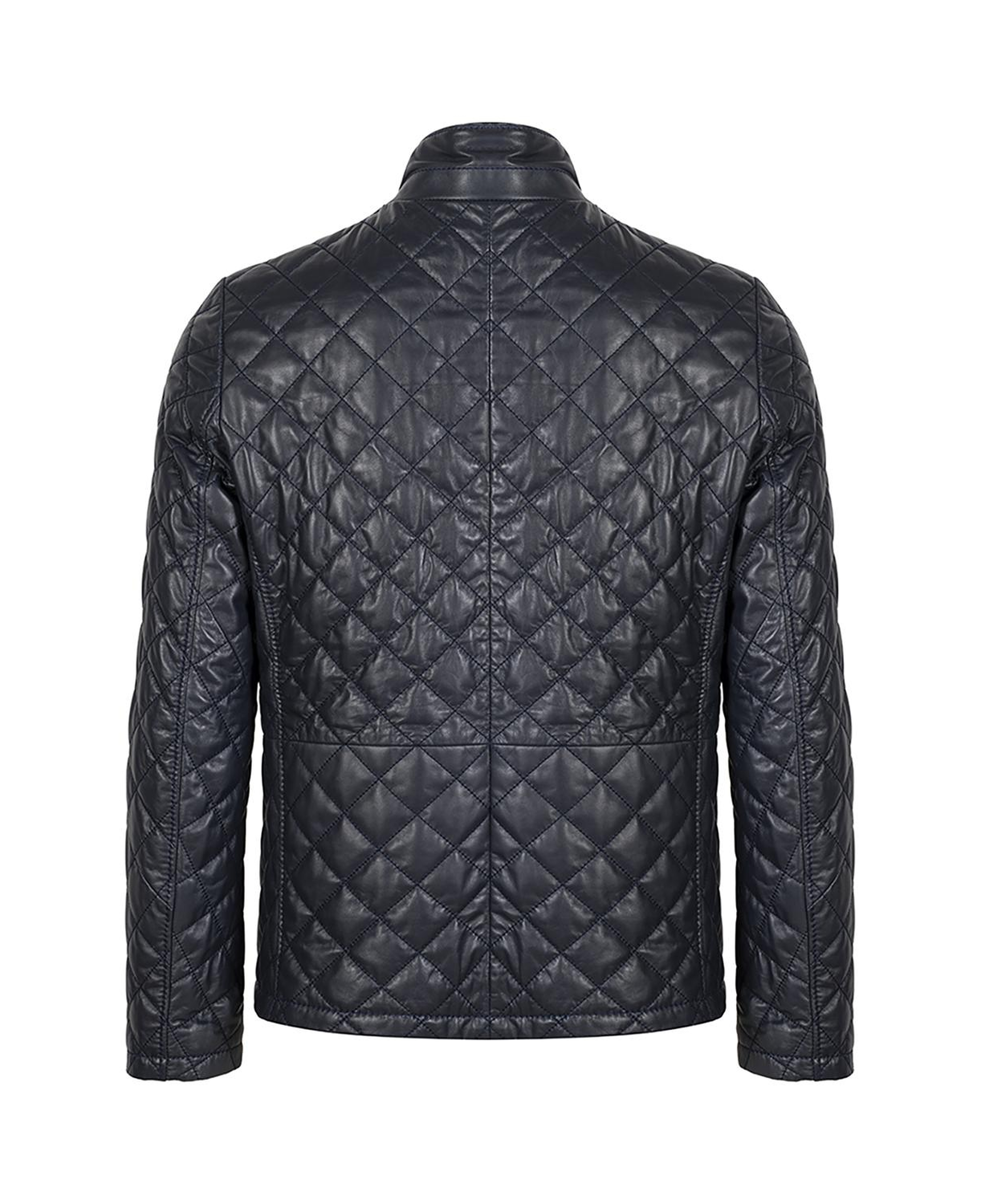 Erkek Lacivert Kapitone Deri Ceket