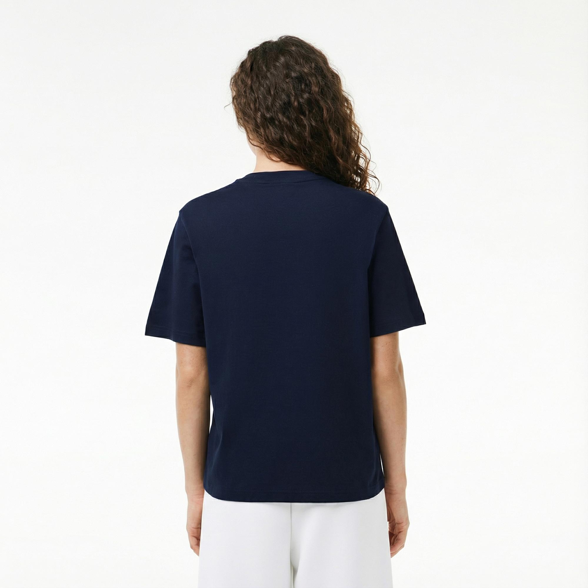 Lacoste Kadın Relaxed Fit Bisiklet Yaka Lacivert T-Shirt